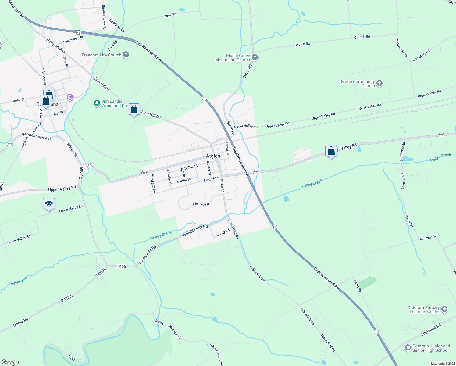 map of restaurants, bars, coffee shops, grocery stores, and more near 104 Newport Circle in Atglen