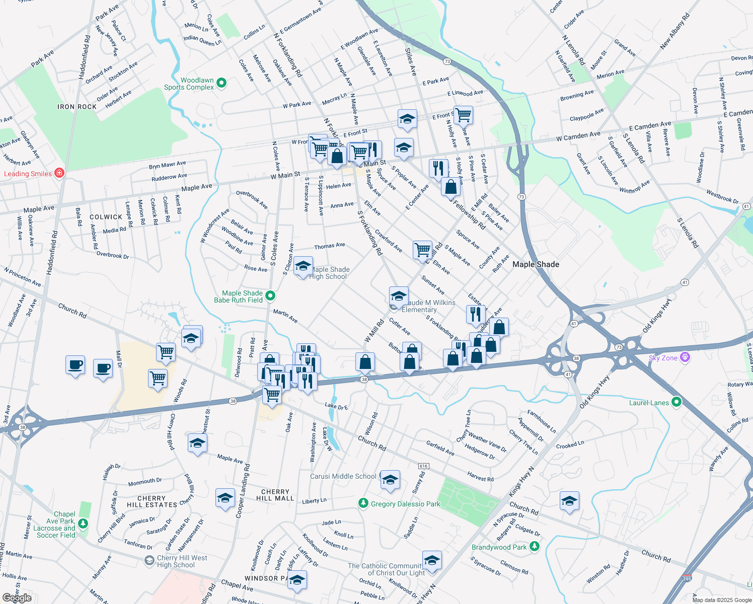 map of restaurants, bars, coffee shops, grocery stores, and more near 469 Cutler Ave in Maple Shade