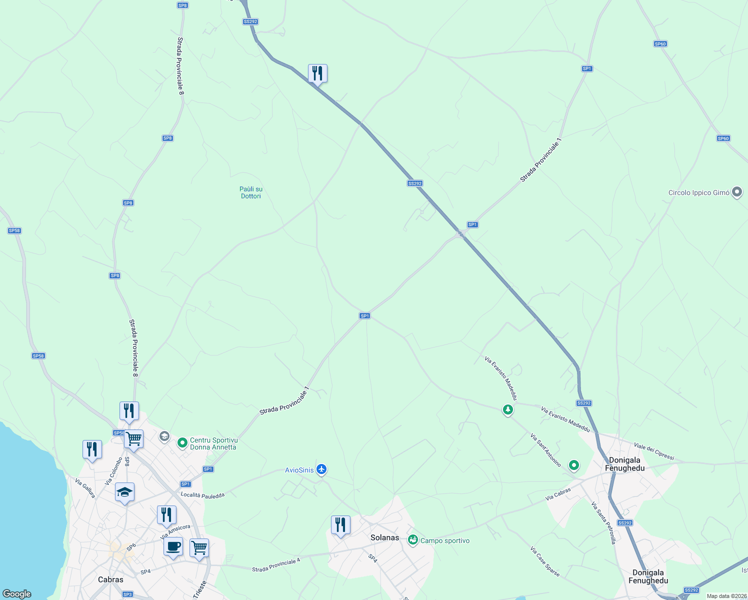 map of restaurants, bars, coffee shops, grocery stores, and more near in Province of Oristano