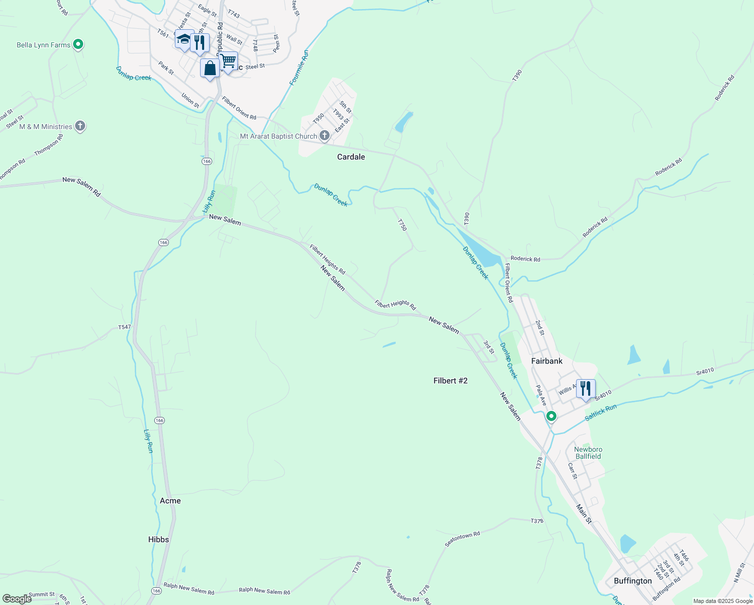 map of restaurants, bars, coffee shops, grocery stores, and more near 602 Filbert Heights Road in New Salem