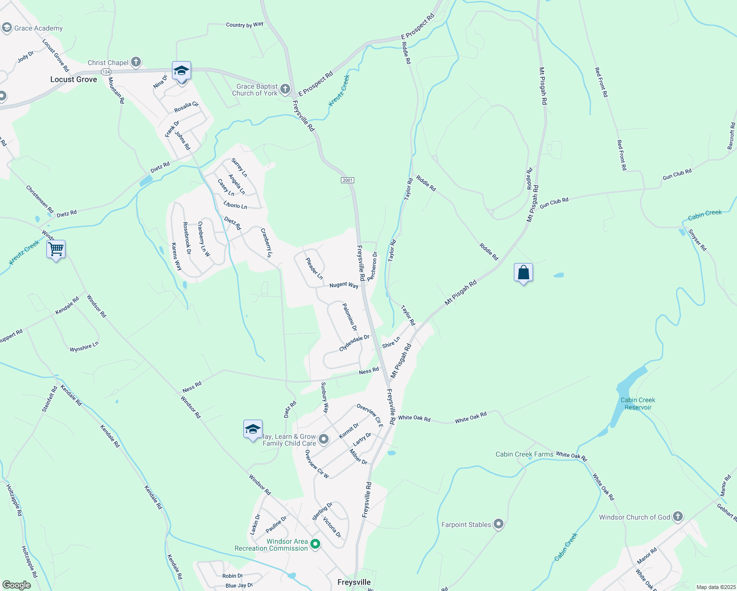 map of restaurants, bars, coffee shops, grocery stores, and more near 1935 Freysville Road in York