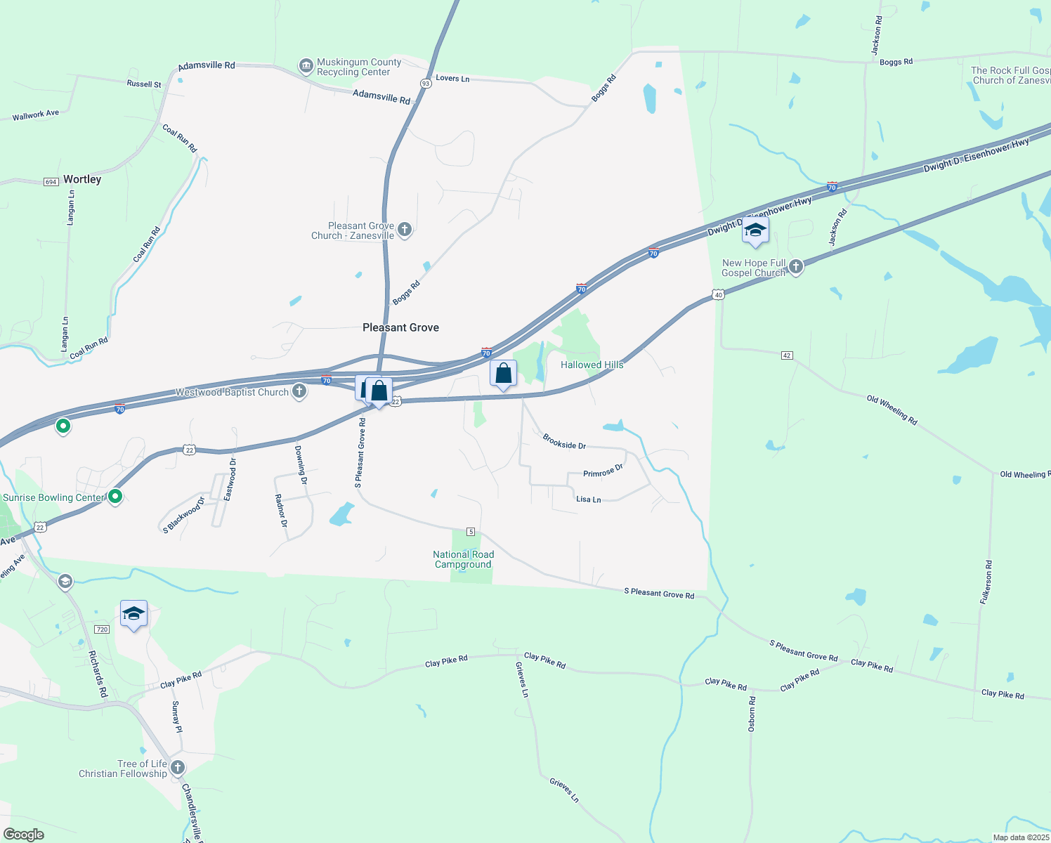 map of restaurants, bars, coffee shops, grocery stores, and more near 2939-3055 Brookside Dr in Zanesville