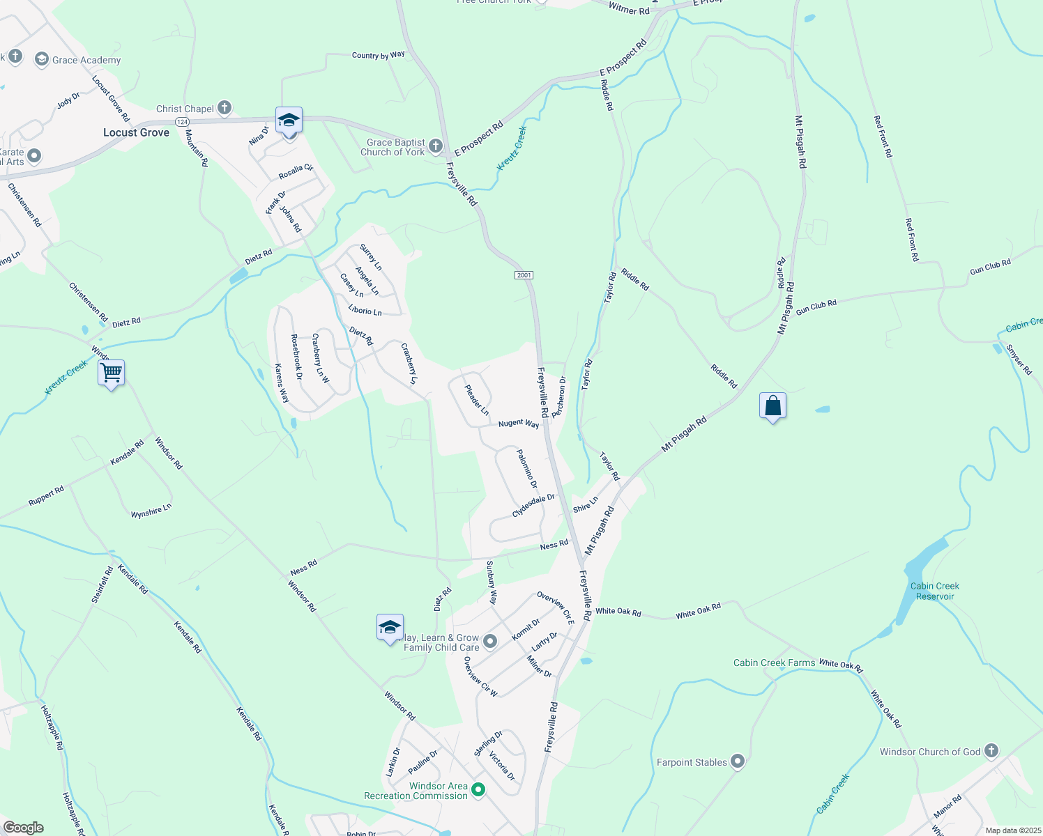 map of restaurants, bars, coffee shops, grocery stores, and more near 1015 Nugent Way in York