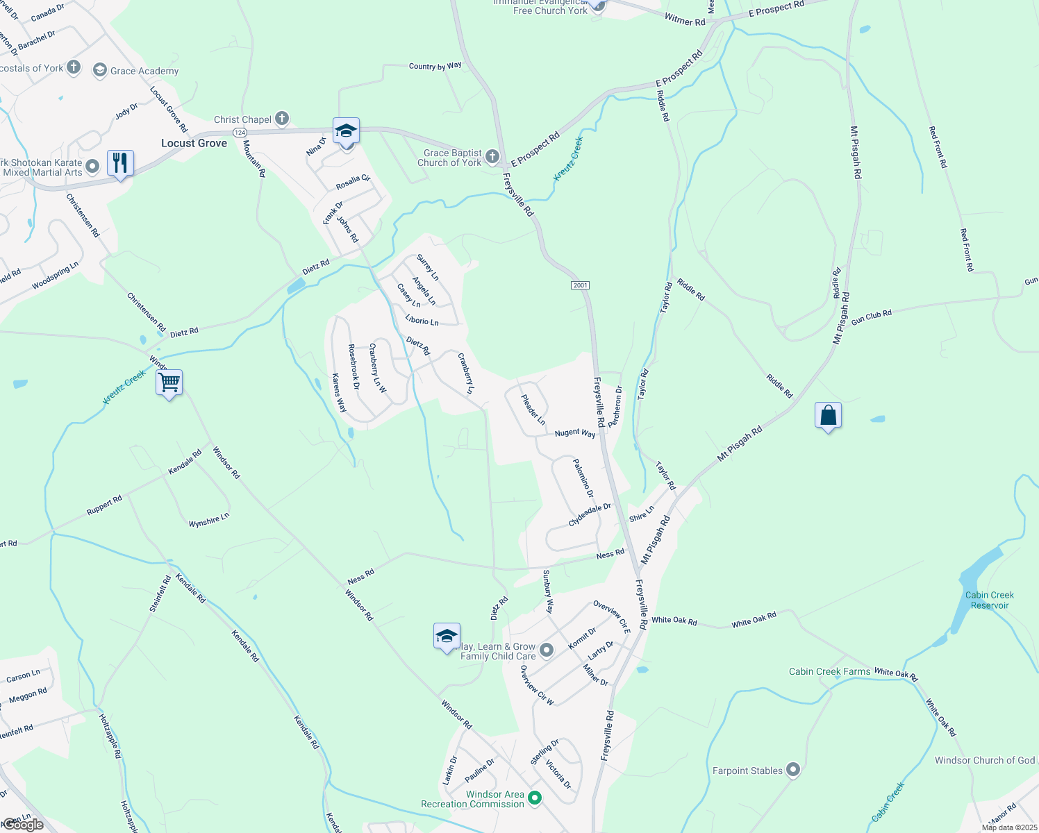 map of restaurants, bars, coffee shops, grocery stores, and more near 1165 Nugent Way in York