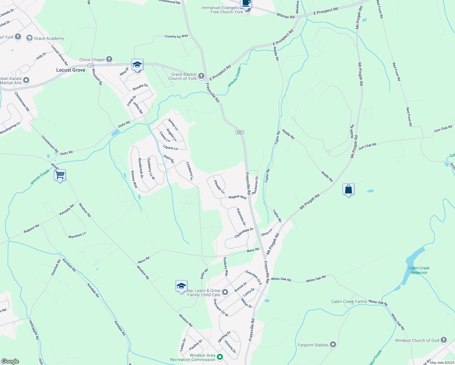 map of restaurants, bars, coffee shops, grocery stores, and more near 1370 Nugent Way in York