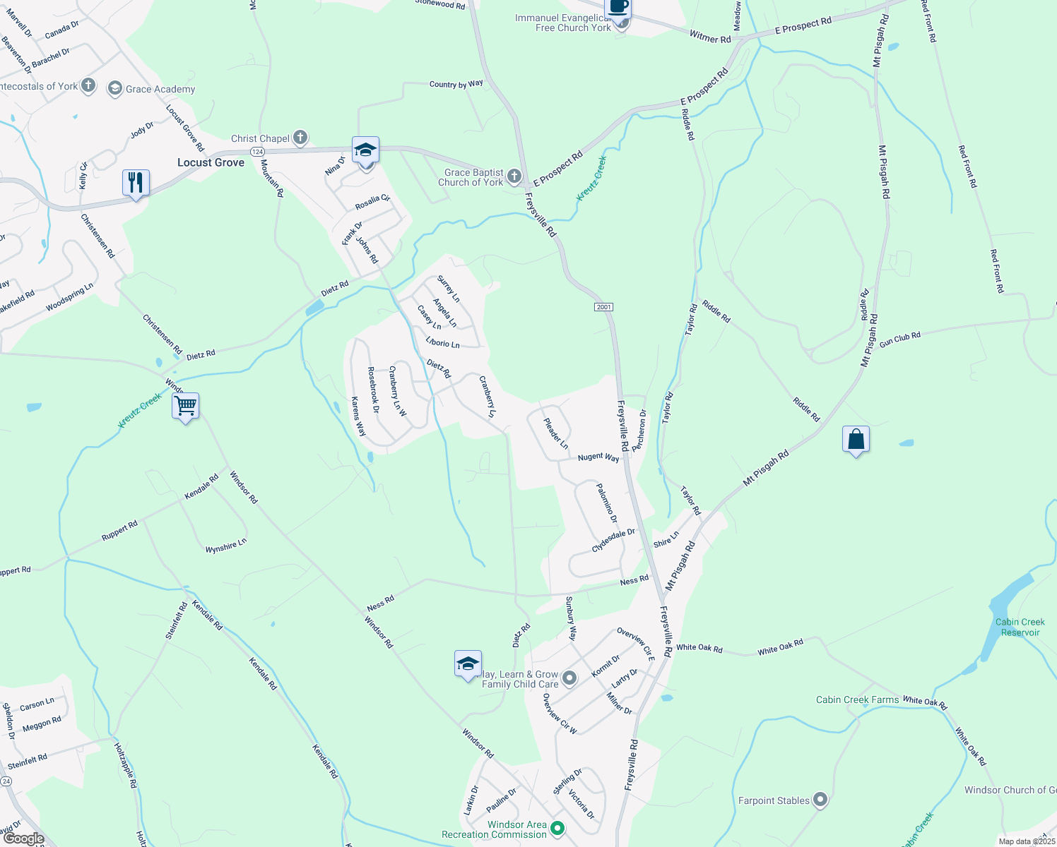 map of restaurants, bars, coffee shops, grocery stores, and more near 1210 Nugent Way in York