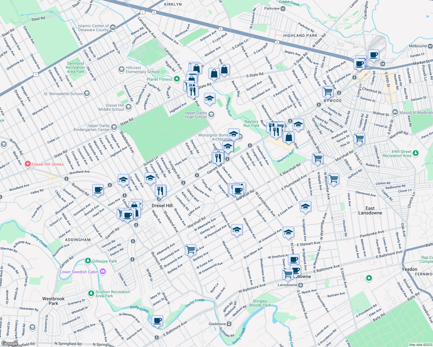 map of restaurants, bars, coffee shops, grocery stores, and more near 380 Windermere Avenue in Lansdowne