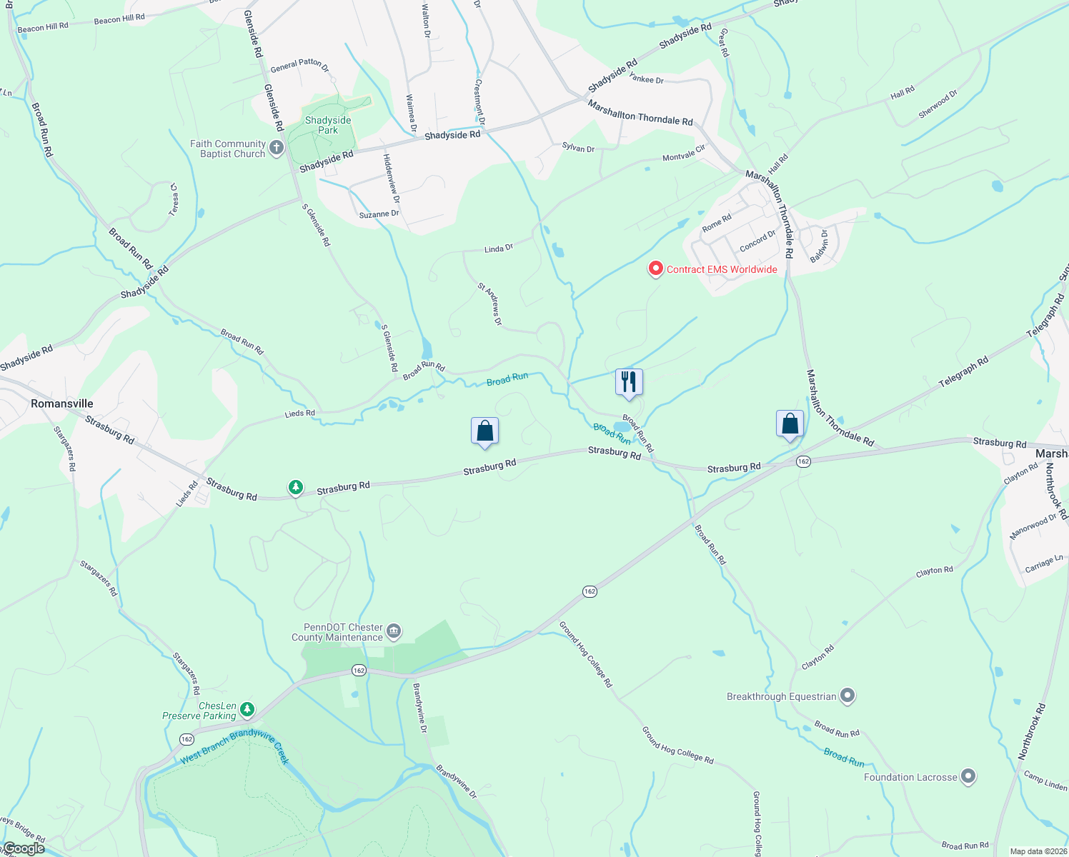 map of restaurants, bars, coffee shops, grocery stores, and more near 1702 Butternut Circle in West Chester