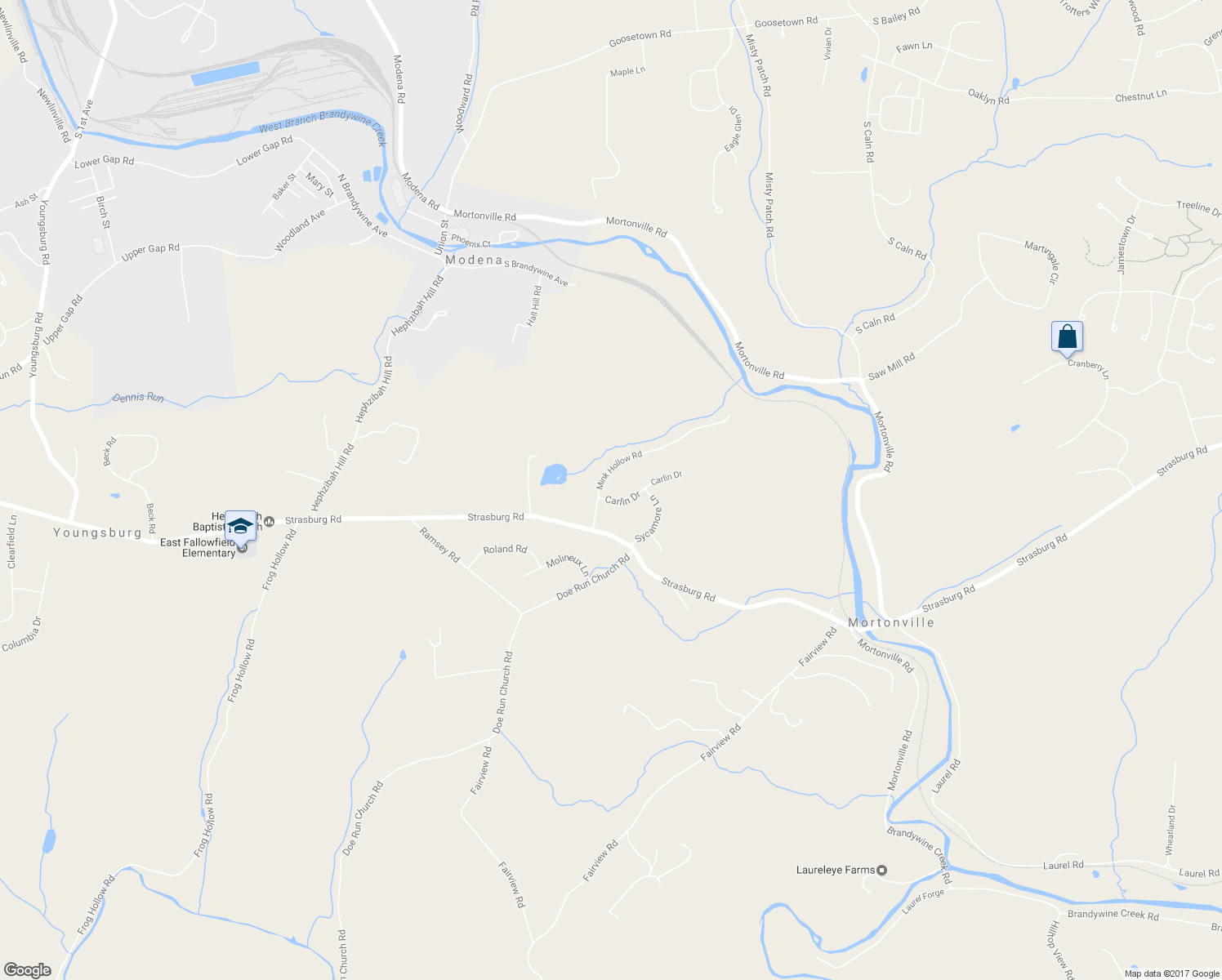 map of restaurants, bars, coffee shops, grocery stores, and more near 10 Carlin Drive in Coatesville
