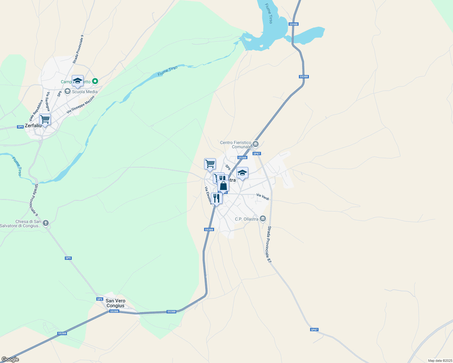map of restaurants, bars, coffee shops, grocery stores, and more near in Ollastra