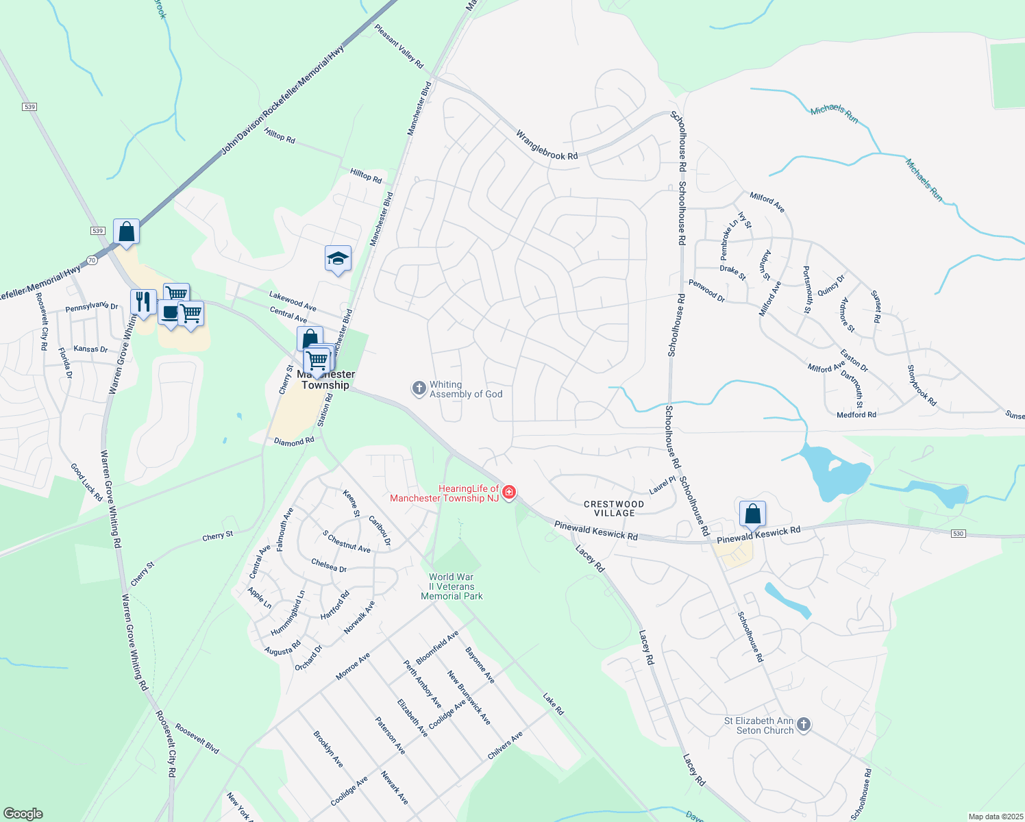 map of restaurants, bars, coffee shops, grocery stores, and more near 4 Columbus Boulevard in Manchester Township