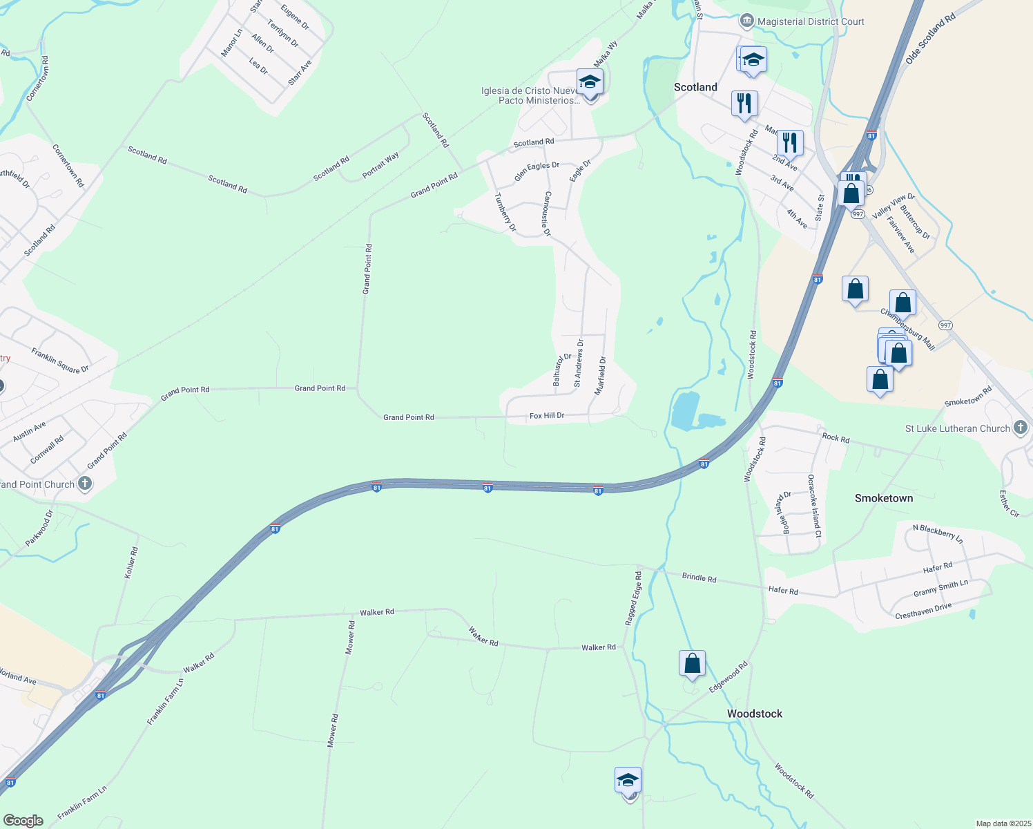map of restaurants, bars, coffee shops, grocery stores, and more near 2997 Fox Hill Drive in Chambersburg