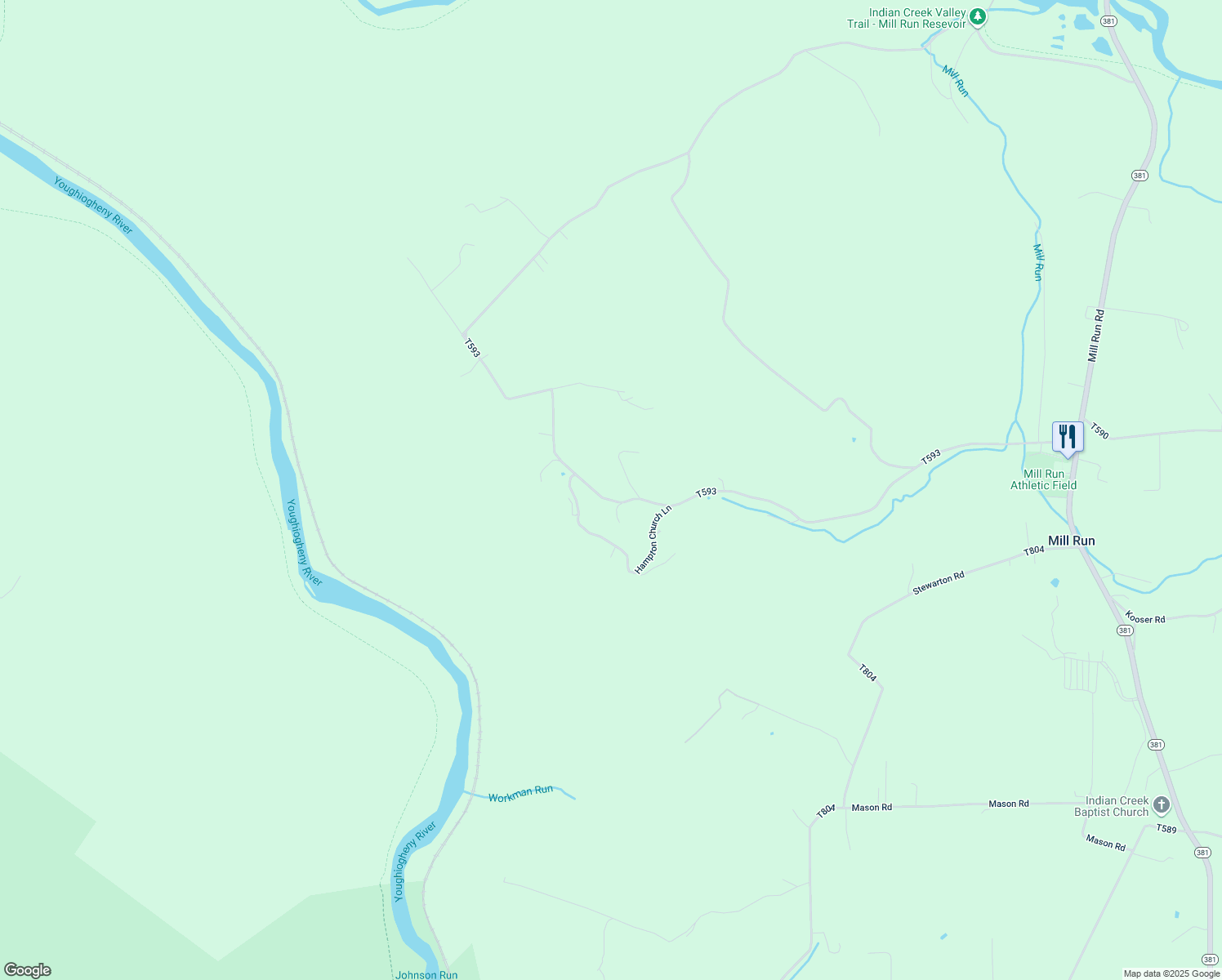 map of restaurants, bars, coffee shops, grocery stores, and more near 384 Hampton Road in Mill Run