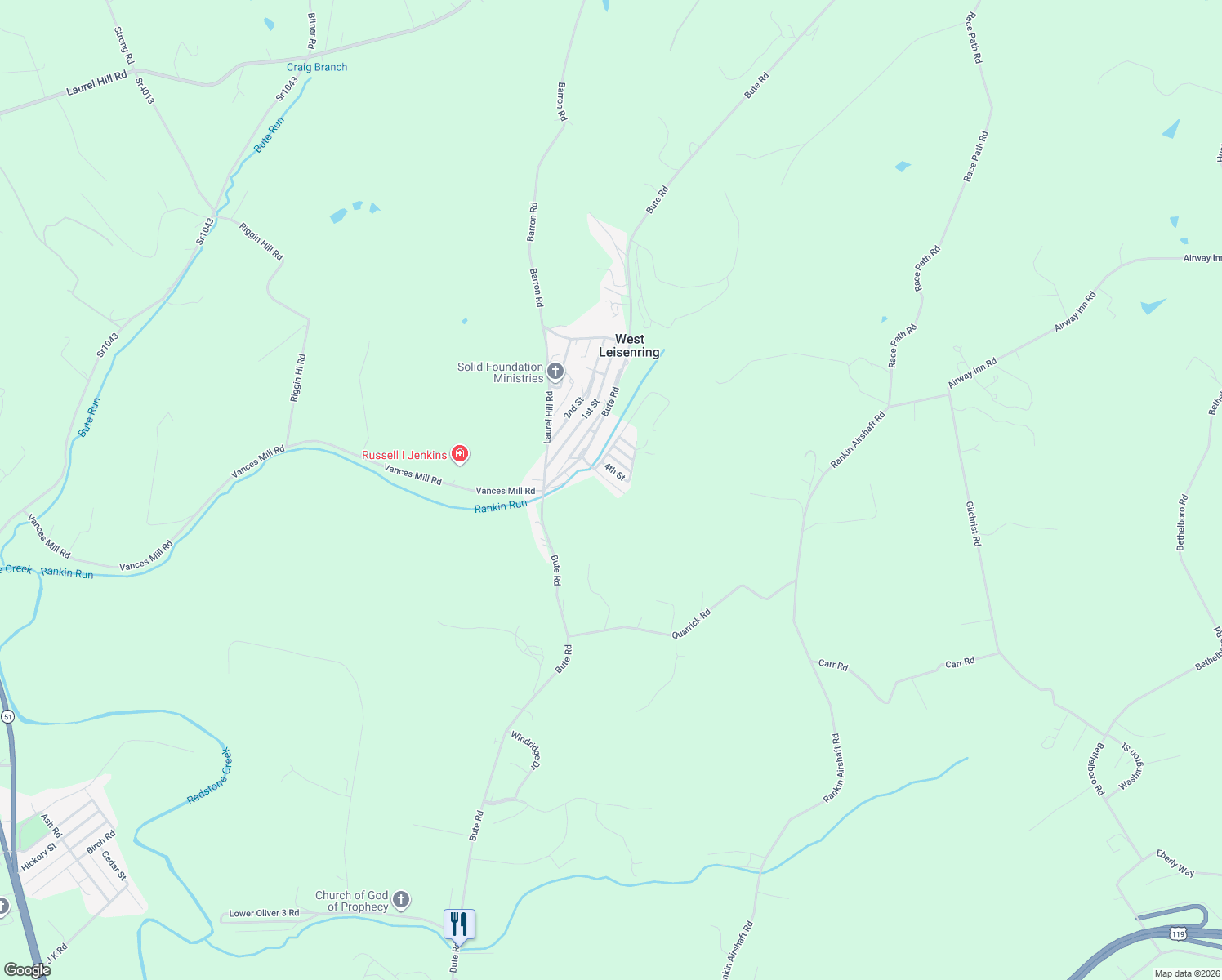 map of restaurants, bars, coffee shops, grocery stores, and more near 310 4th Street in West Leisenring