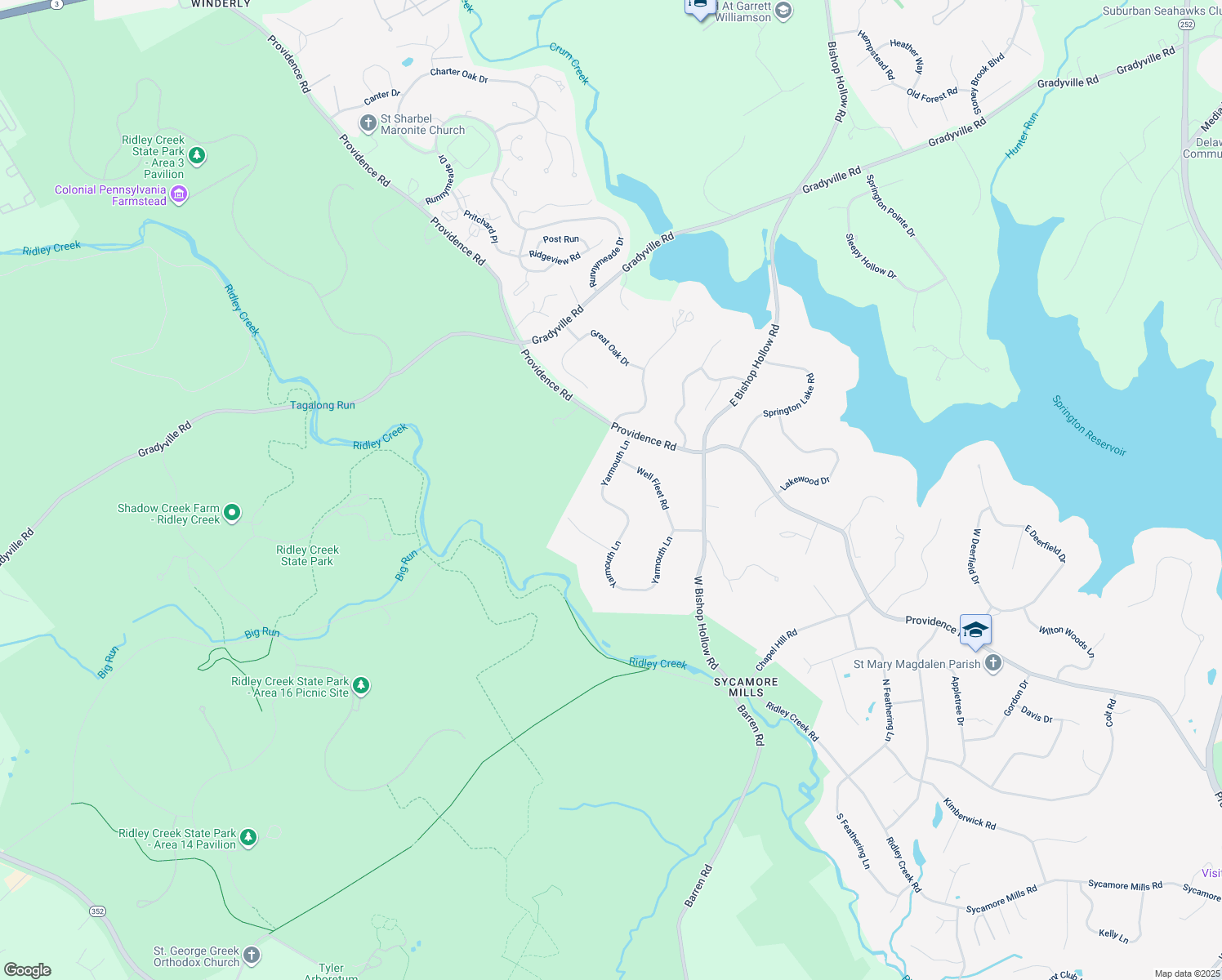 map of restaurants, bars, coffee shops, grocery stores, and more near 26 Yarmouth Lane in Media