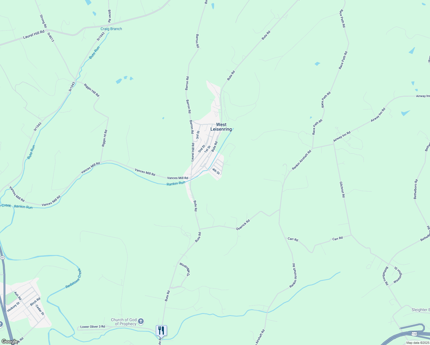 map of restaurants, bars, coffee shops, grocery stores, and more near 310 4th Street in West Leisenring