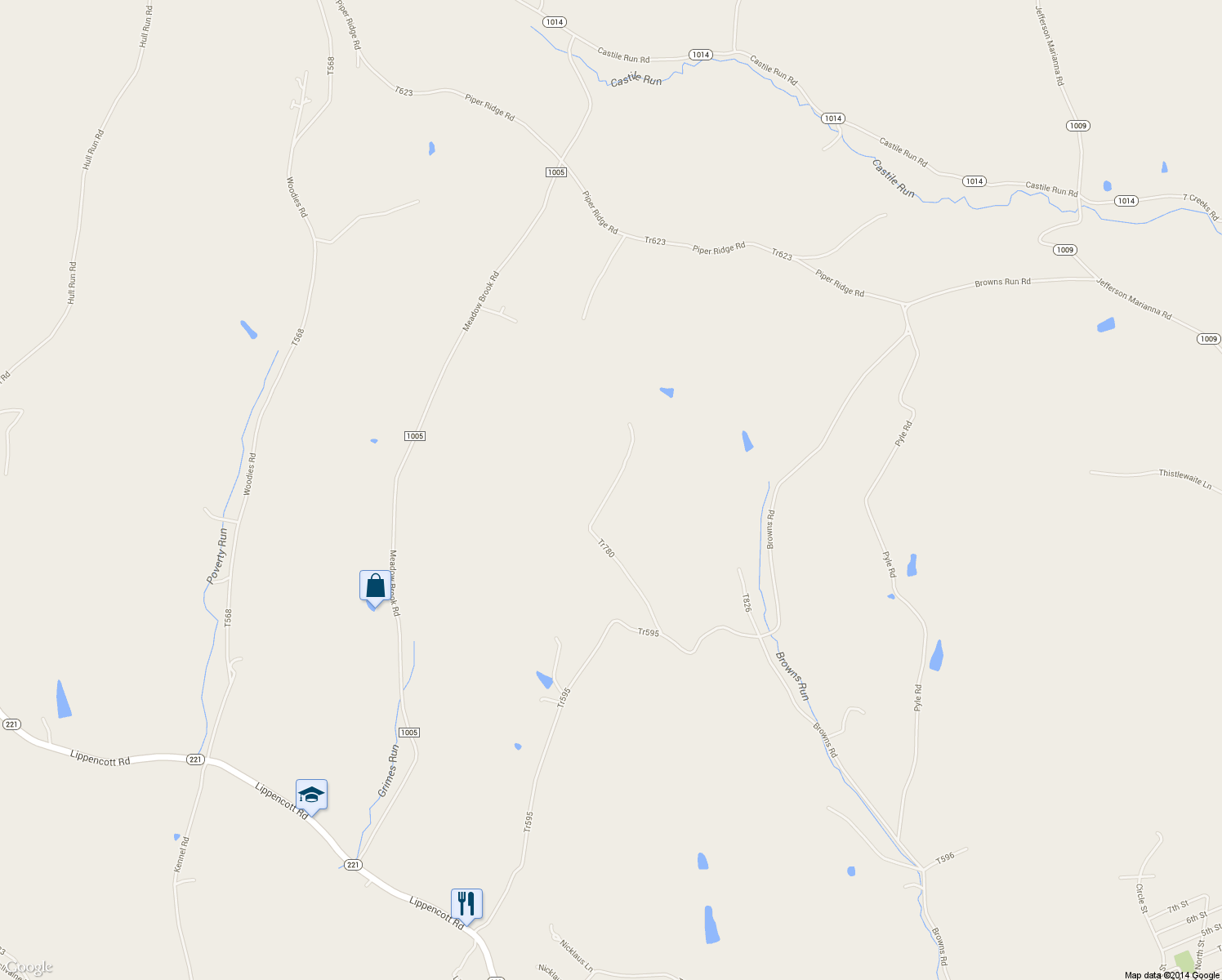 map of restaurants, bars, coffee shops, grocery stores, and more near 229 Tr780 in Waynesburg