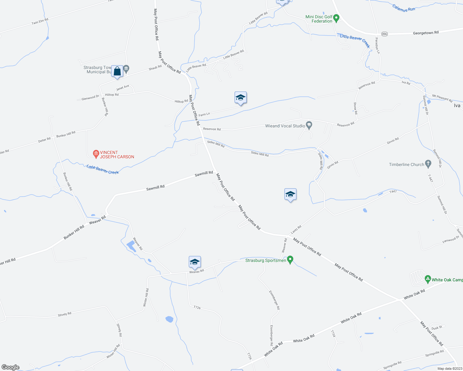 map of restaurants, bars, coffee shops, grocery stores, and more near in Strasburg