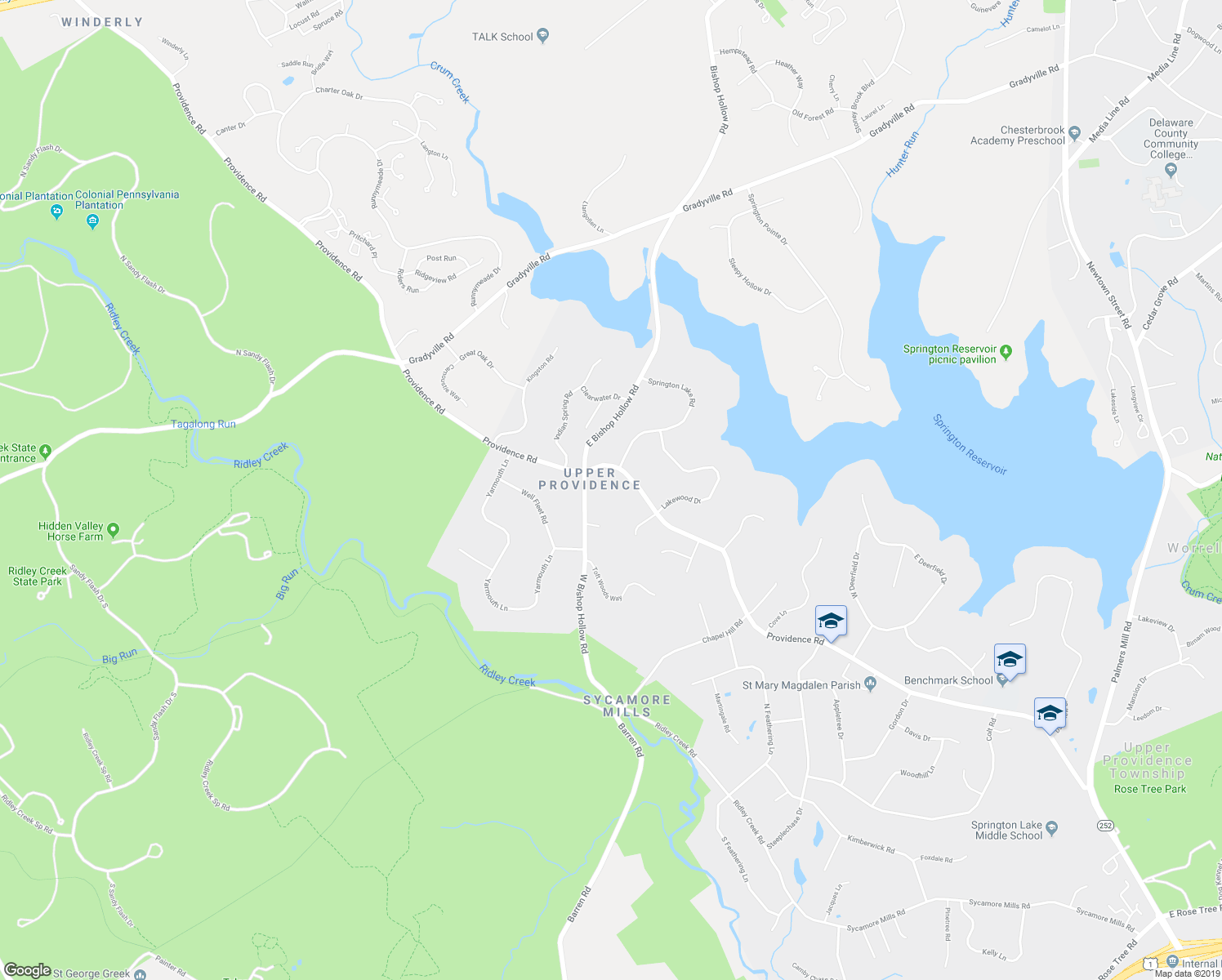 map of restaurants, bars, coffee shops, grocery stores, and more near 2978 North Providence Road in Media