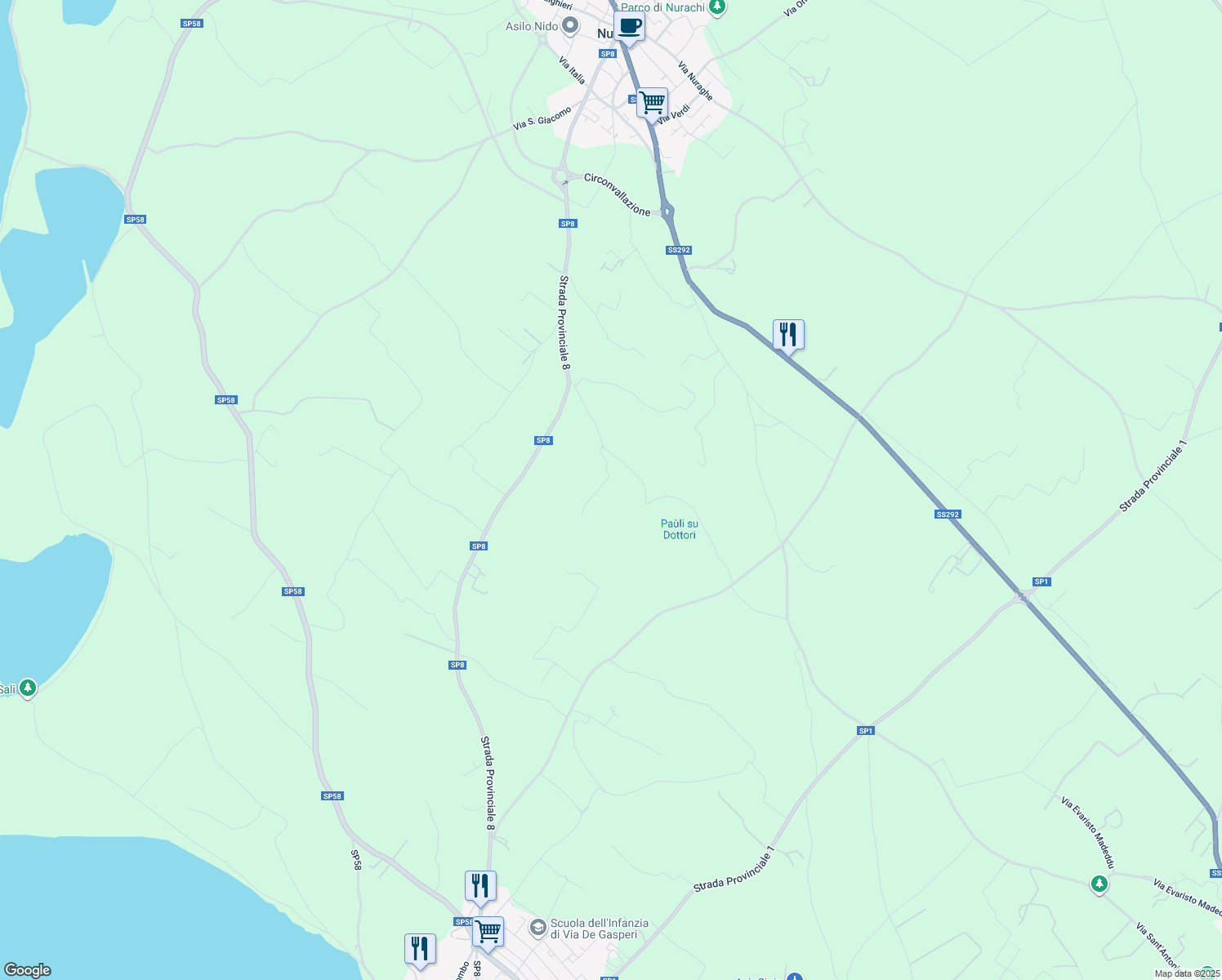 map of restaurants, bars, coffee shops, grocery stores, and more near in Province of Oristano