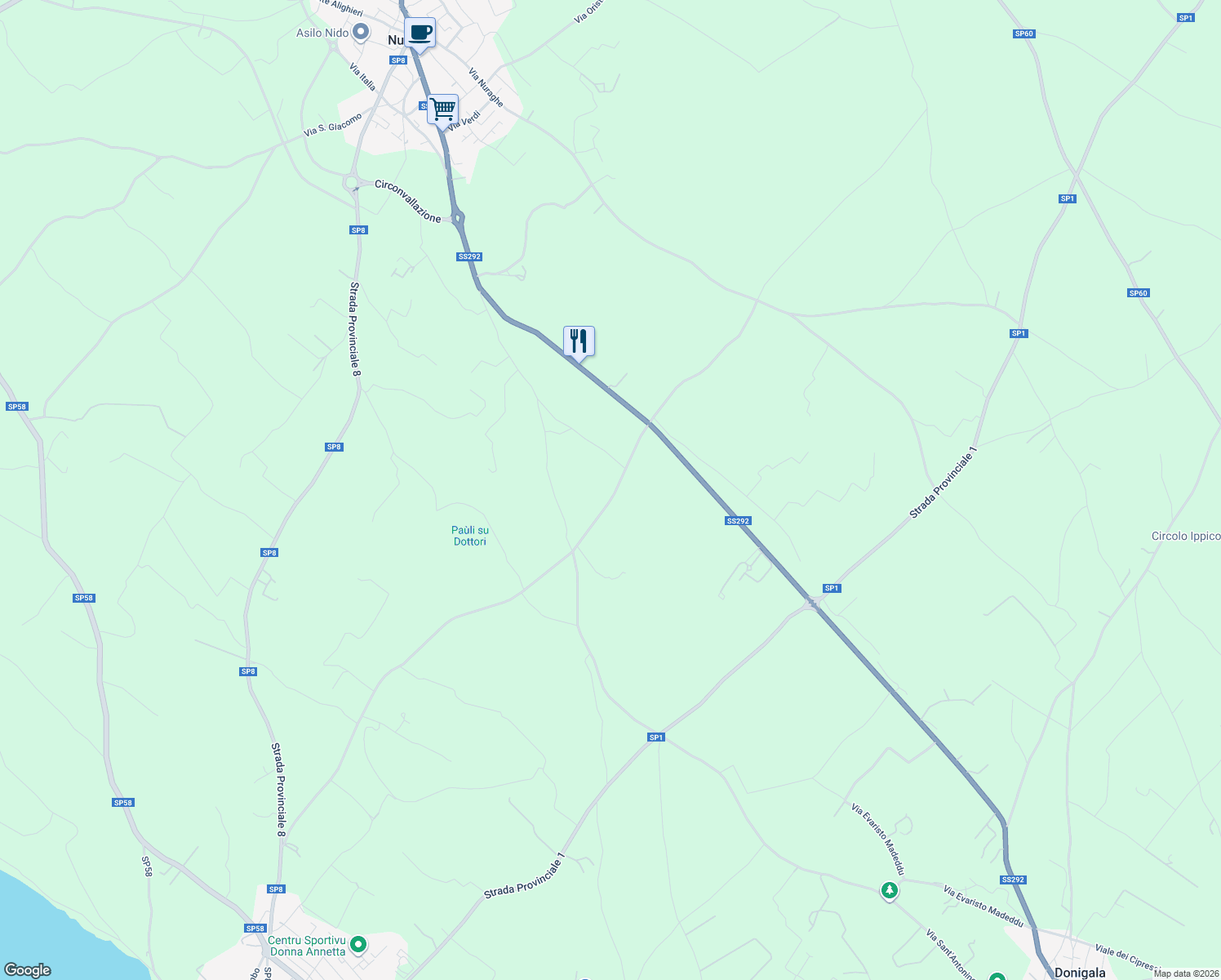 map of restaurants, bars, coffee shops, grocery stores, and more near in Province of Oristano