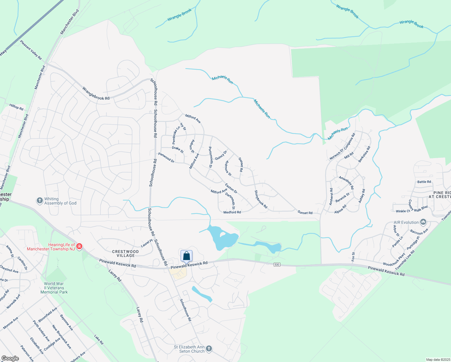 map of restaurants, bars, coffee shops, grocery stores, and more near 24B Easton Drive in Manchester Township