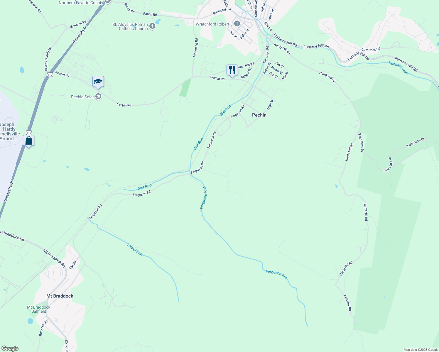 map of restaurants, bars, coffee shops, grocery stores, and more near 414 Feather Avenue in Dunbar