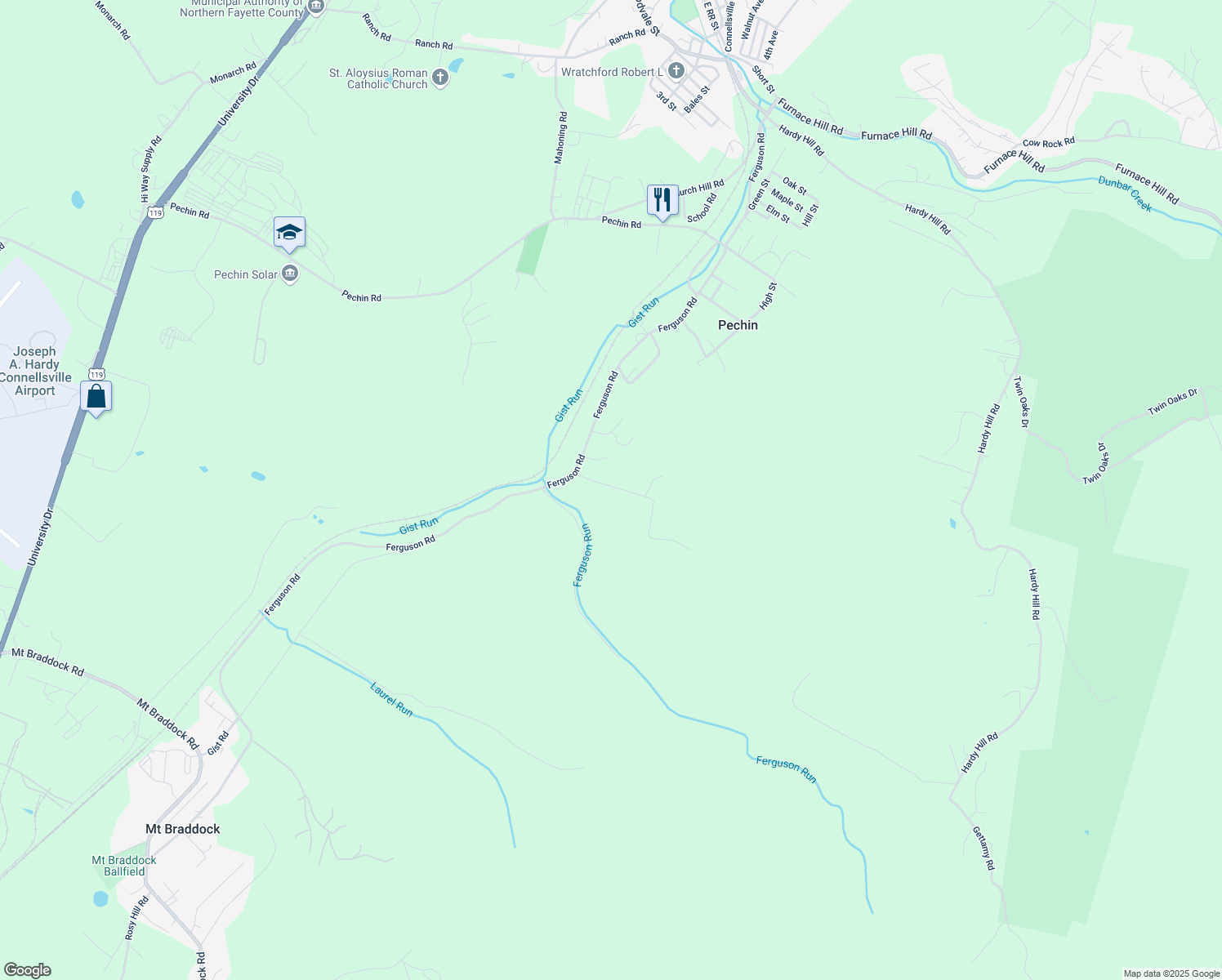 map of restaurants, bars, coffee shops, grocery stores, and more near 414 Feather Avenue in Dunbar