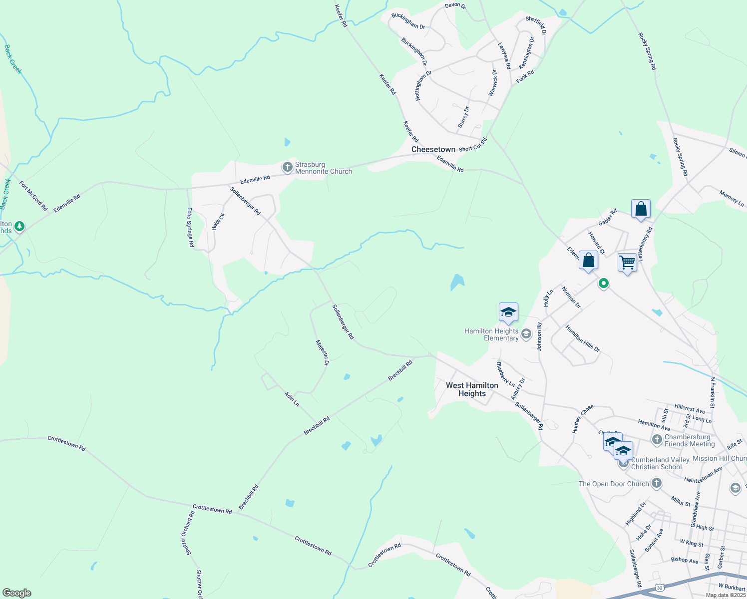 map of restaurants, bars, coffee shops, grocery stores, and more near 1948 Bell Avenue in Chambersburg