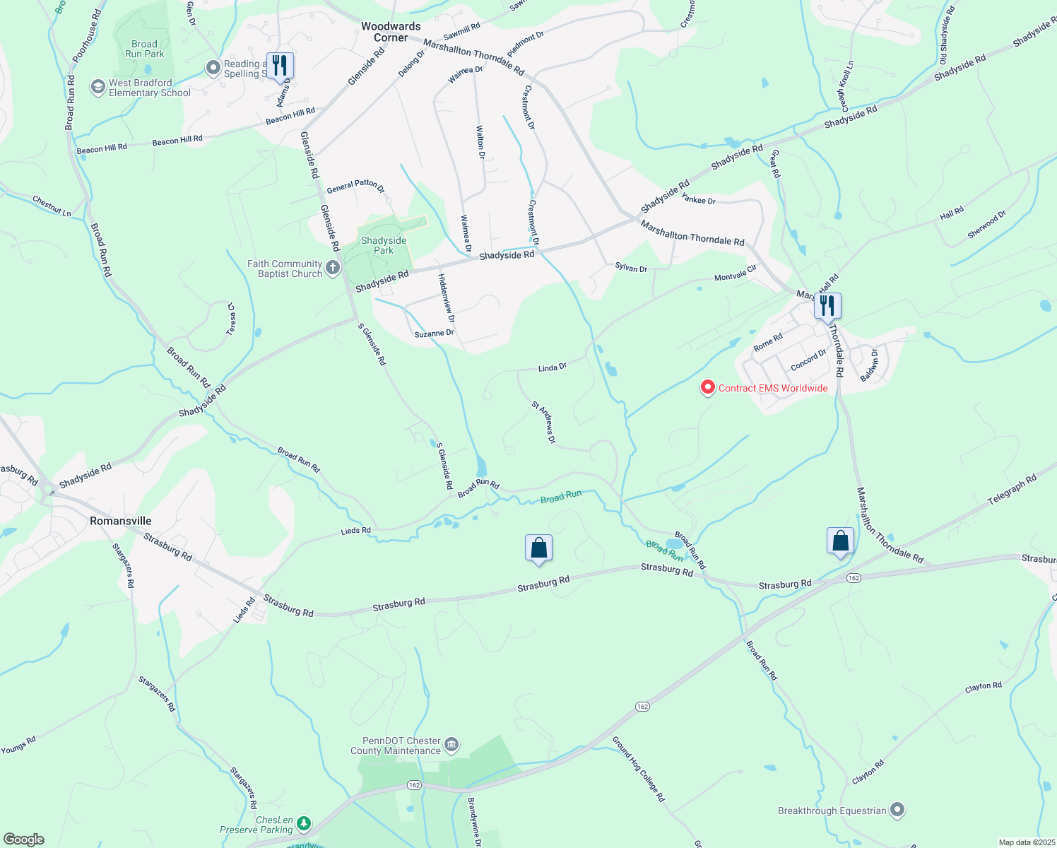 map of restaurants, bars, coffee shops, grocery stores, and more near 1654 Royal Berkshire Circle in West Chester