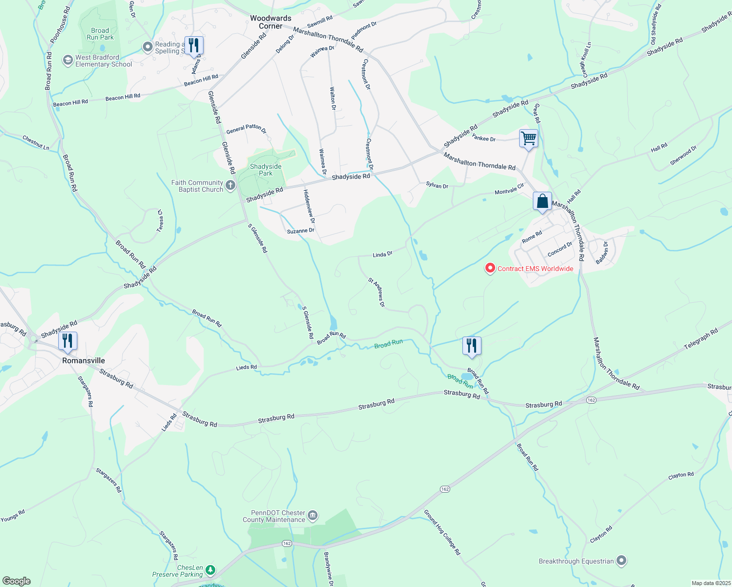 map of restaurants, bars, coffee shops, grocery stores, and more near 1654 Royal Berkshire Circle in West Chester