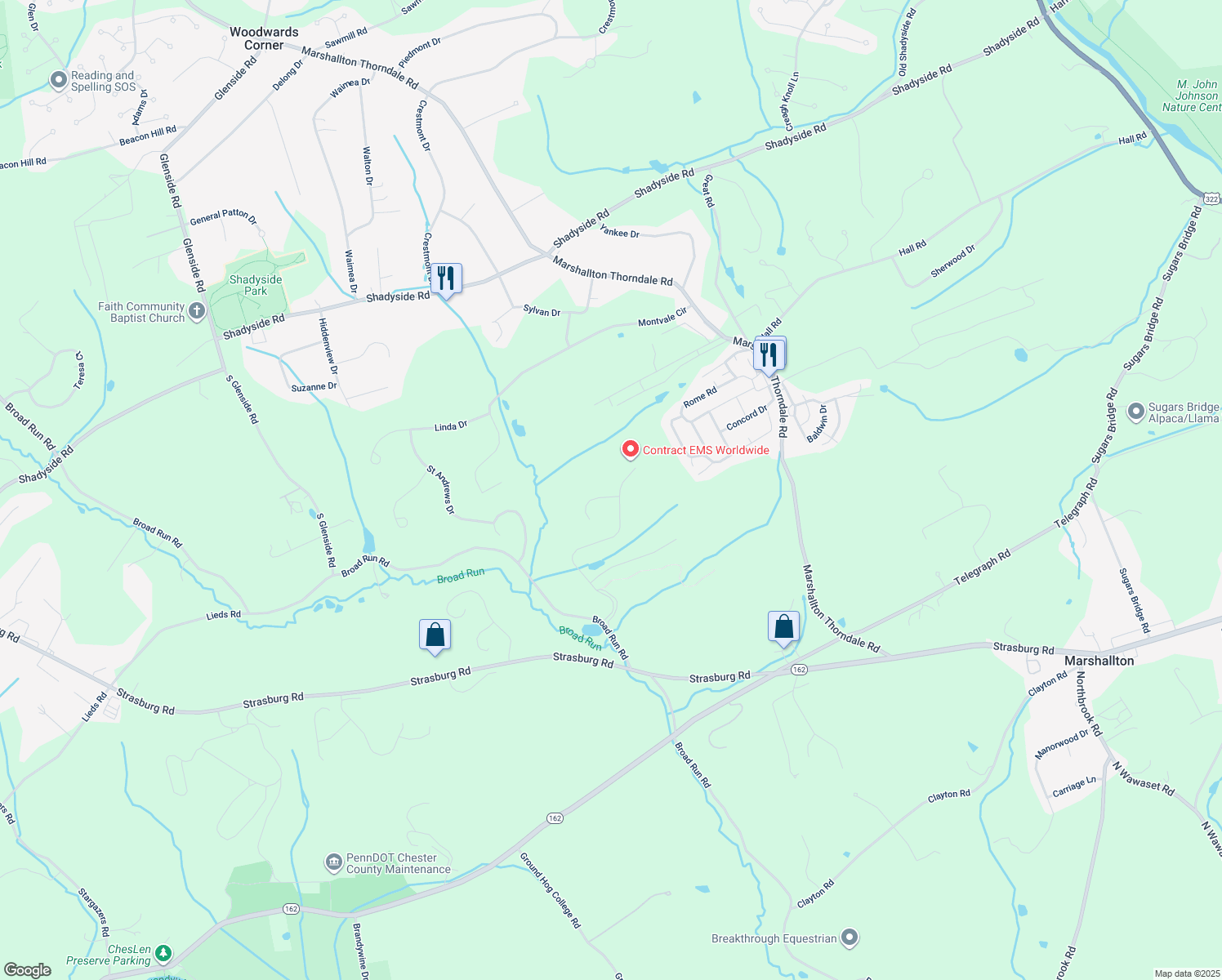 map of restaurants, bars, coffee shops, grocery stores, and more near 1558 Tattersall Way in West Chester