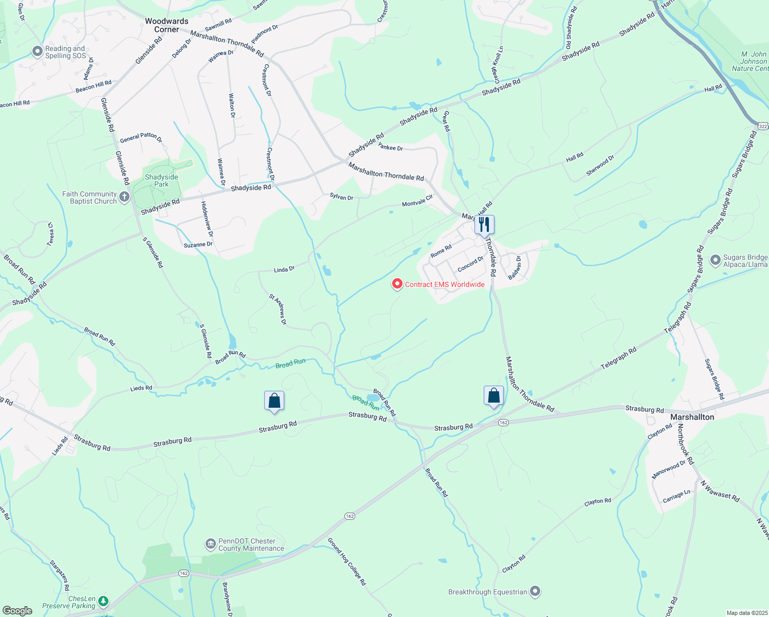 map of restaurants, bars, coffee shops, grocery stores, and more near 1558 Tattersall Way in West Chester