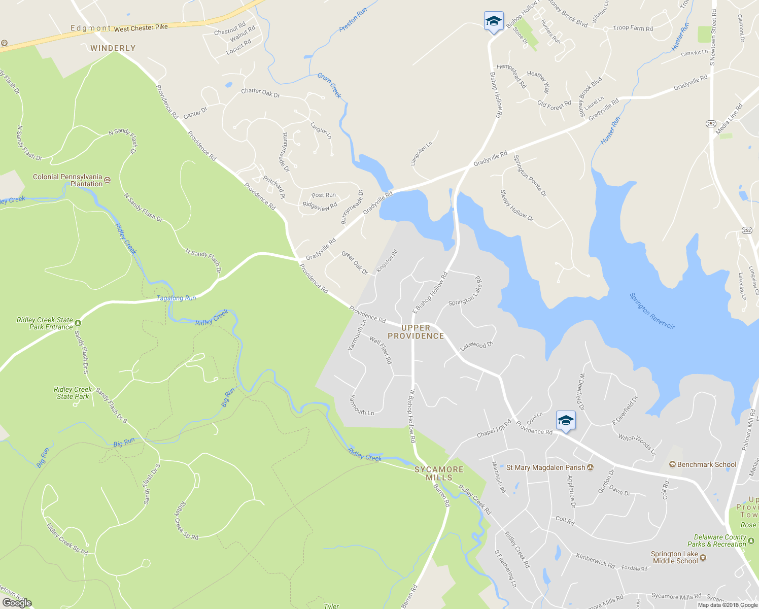 map of restaurants, bars, coffee shops, grocery stores, and more near 40 Kingston Road in Media