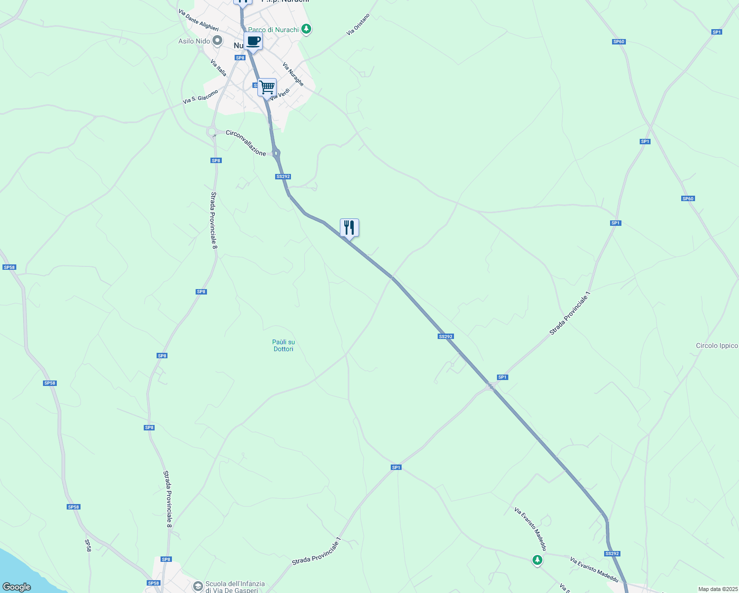 map of restaurants, bars, coffee shops, grocery stores, and more near in Province of Oristano