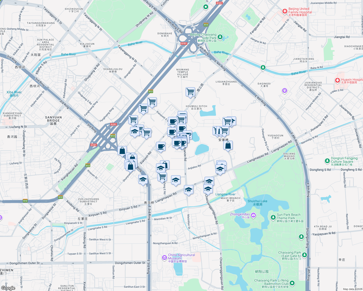 map of restaurants, bars, coffee shops, grocery stores, and more near 40 Lady's Street in Beijing