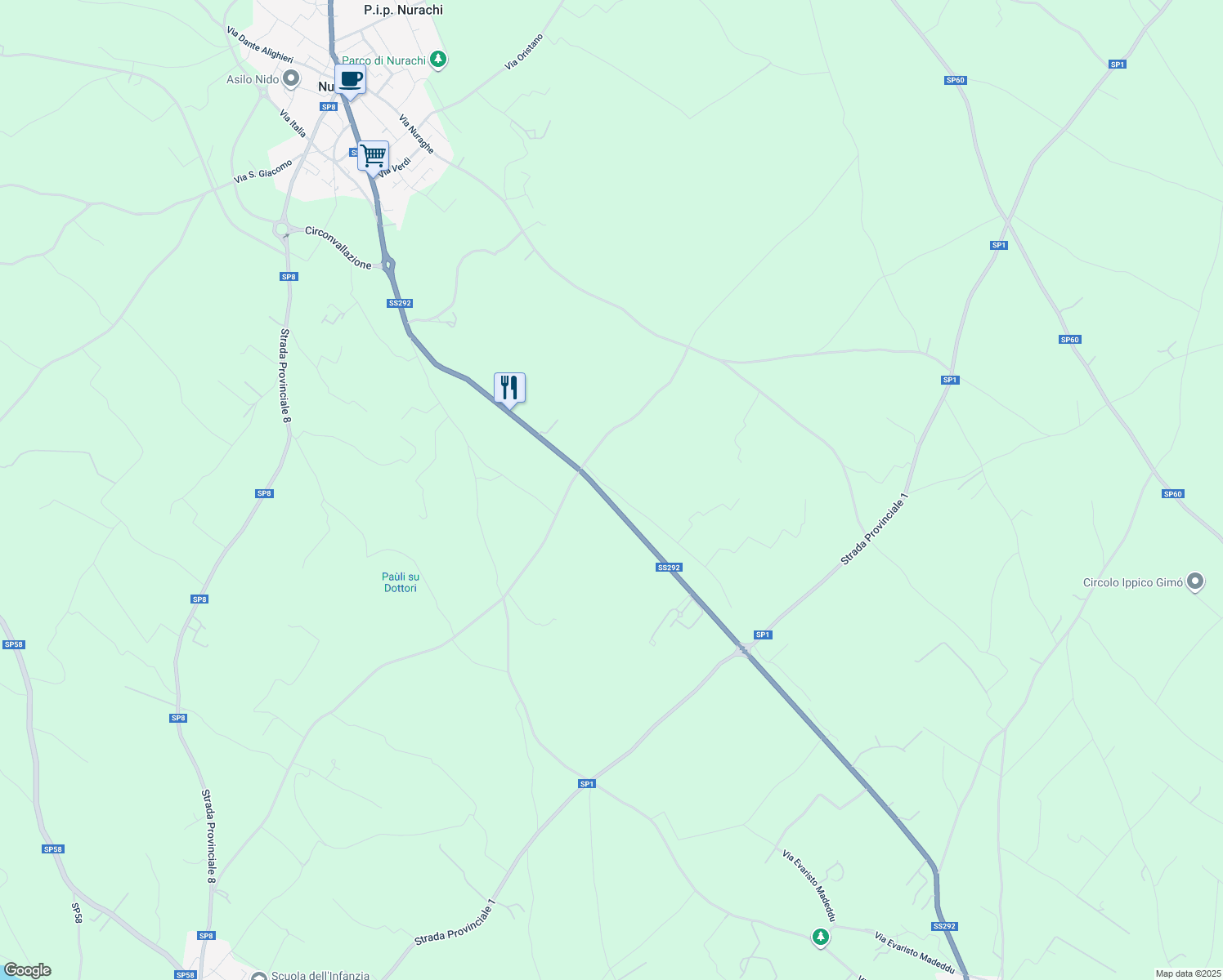map of restaurants, bars, coffee shops, grocery stores, and more near in Province of Oristano