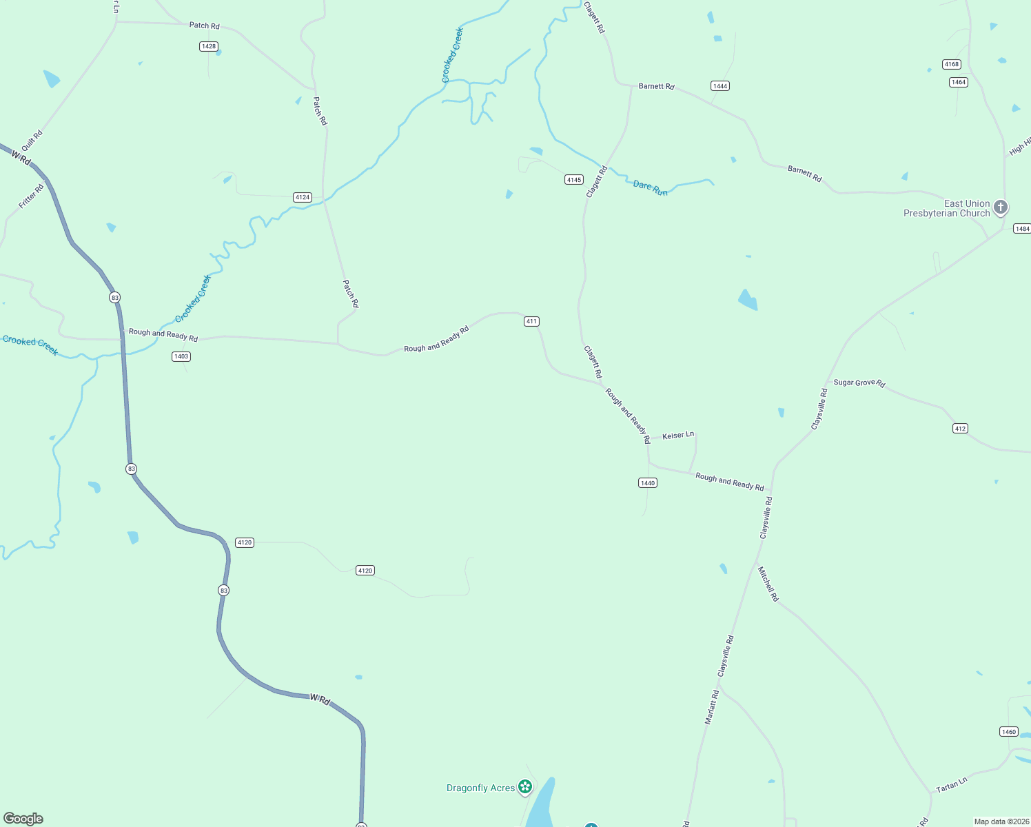 map of restaurants, bars, coffee shops, grocery stores, and more near 3061 Rough and Ready Road in New Concord