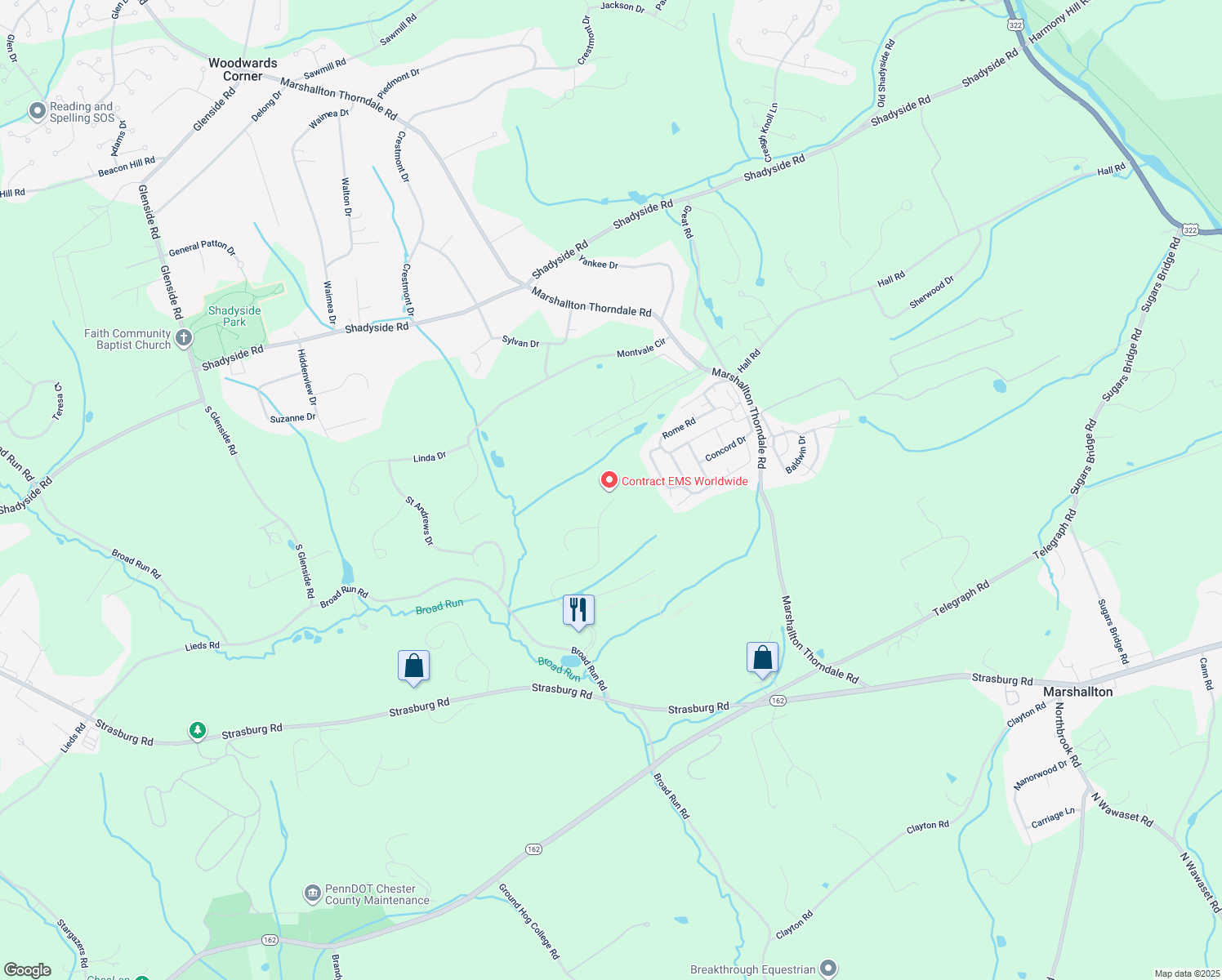 map of restaurants, bars, coffee shops, grocery stores, and more near 1568 Tattersall Way in West Chester