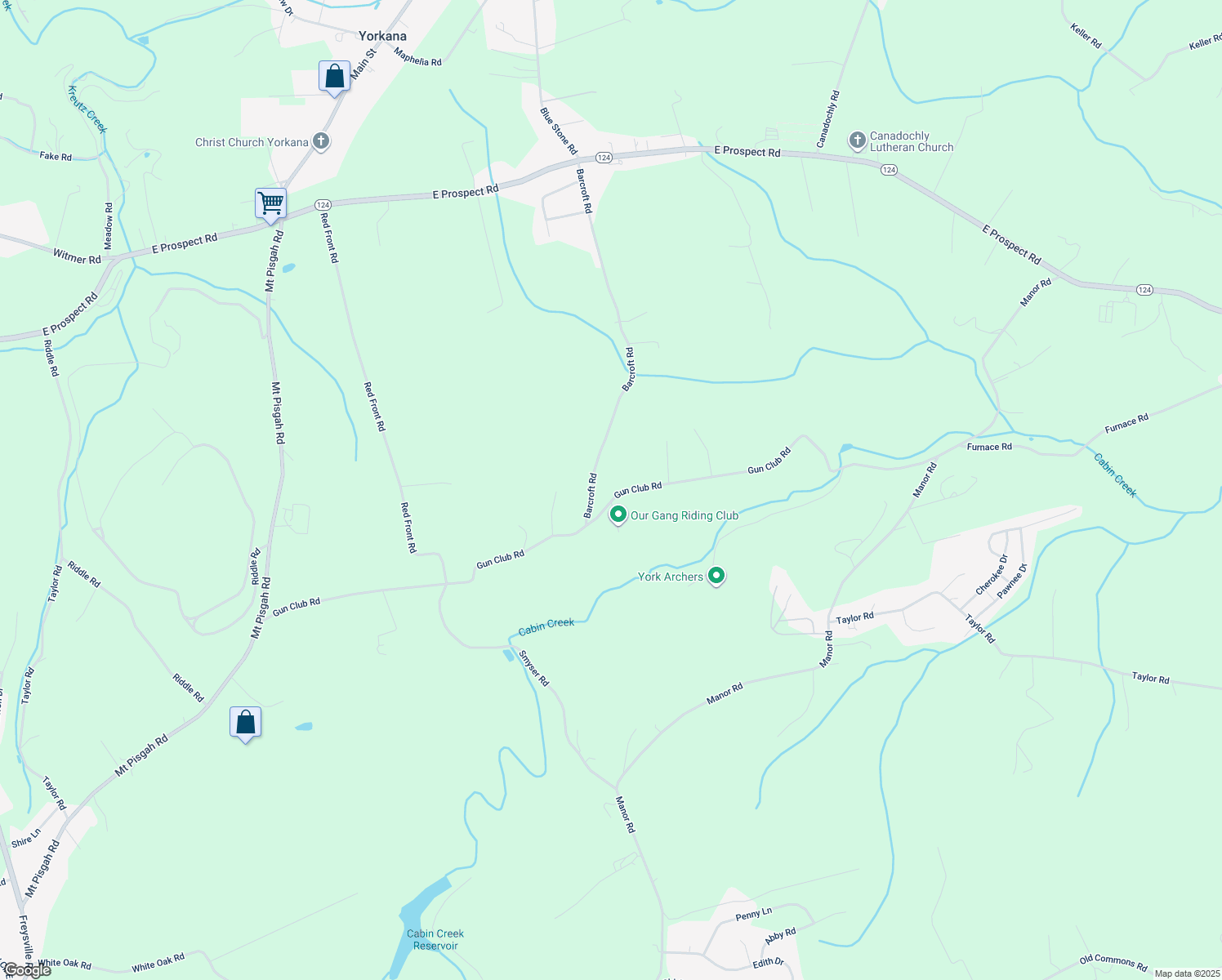 map of restaurants, bars, coffee shops, grocery stores, and more near 421 Gun Club Rd in York