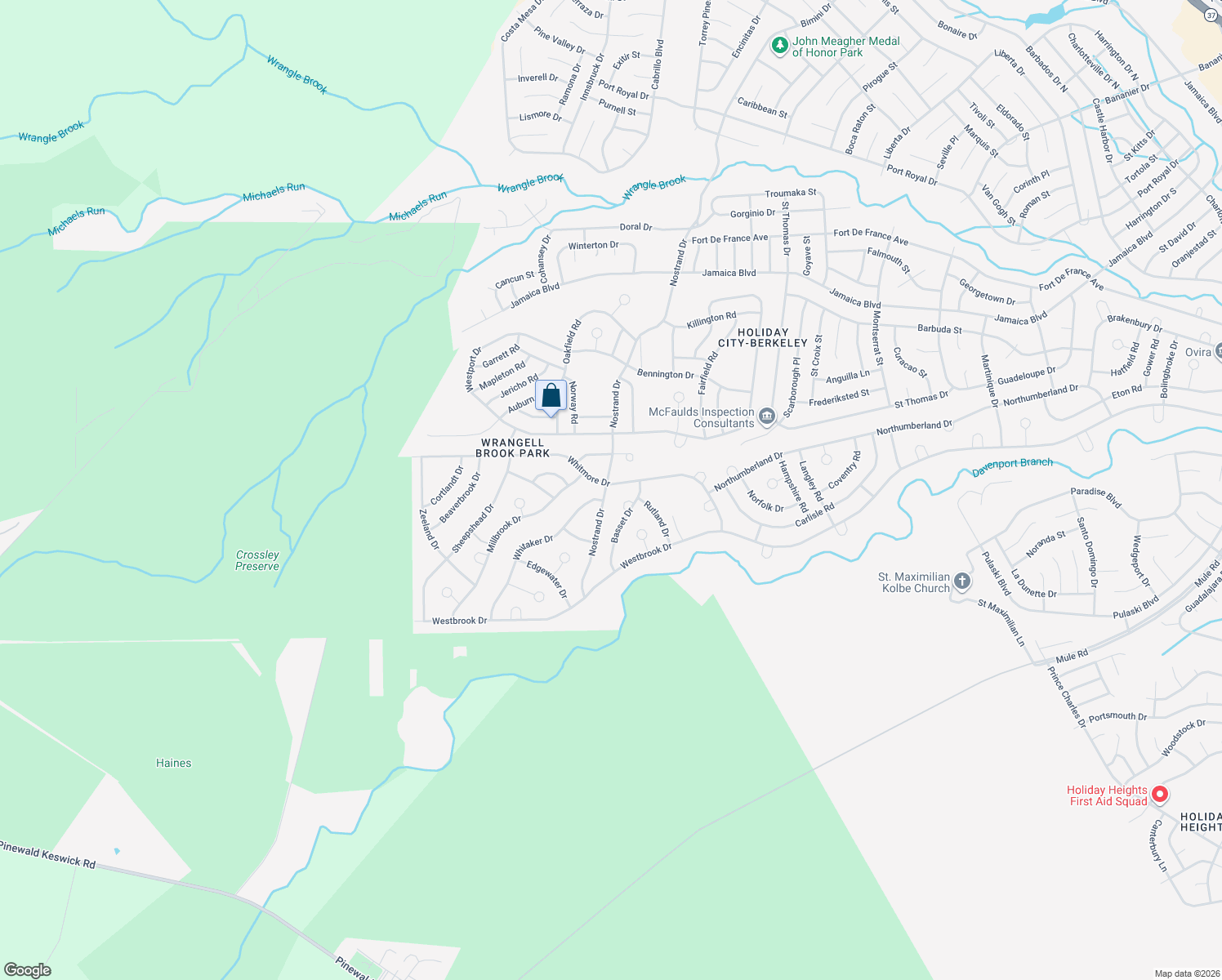map of restaurants, bars, coffee shops, grocery stores, and more near 44 Nostrand Drive in Toms River