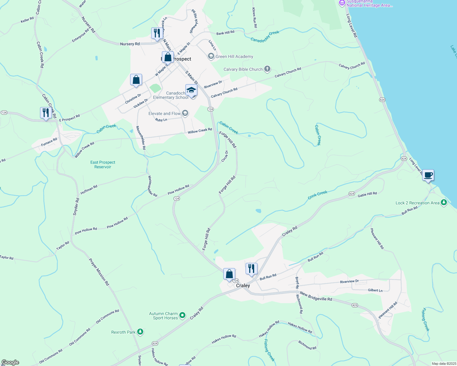 map of restaurants, bars, coffee shops, grocery stores, and more near 230 Forge Hill Road in Wrightsville