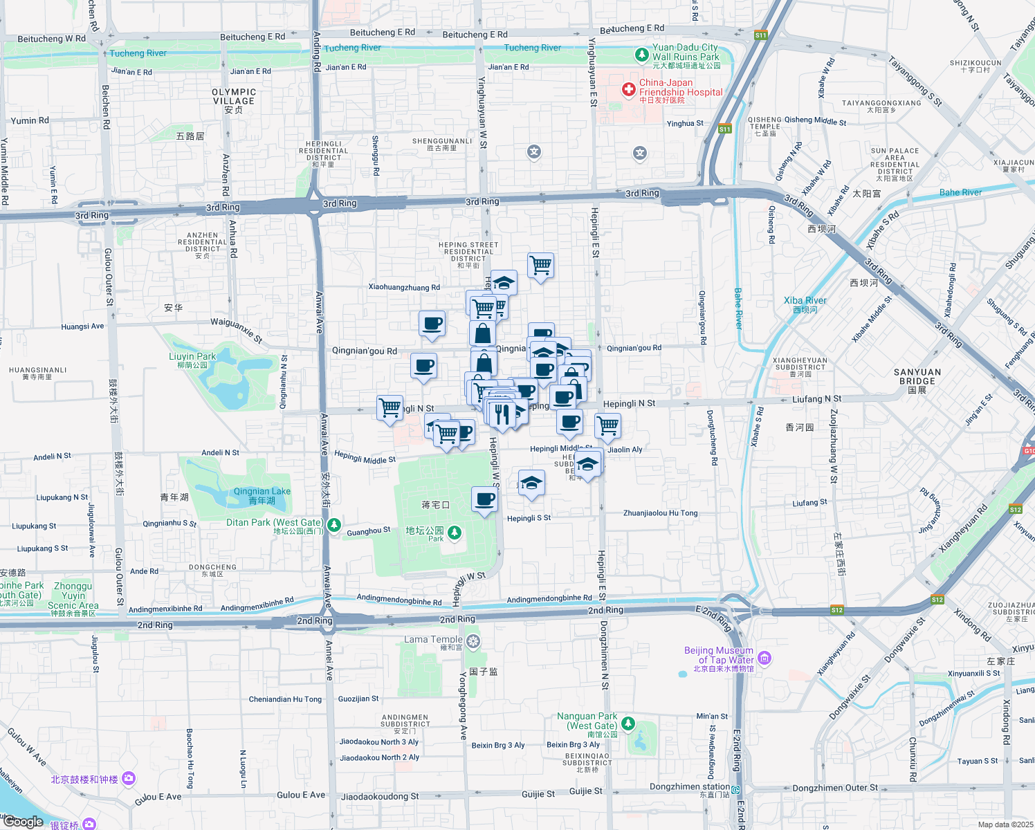 map of restaurants, bars, coffee shops, grocery stores, and more near in Beijing
