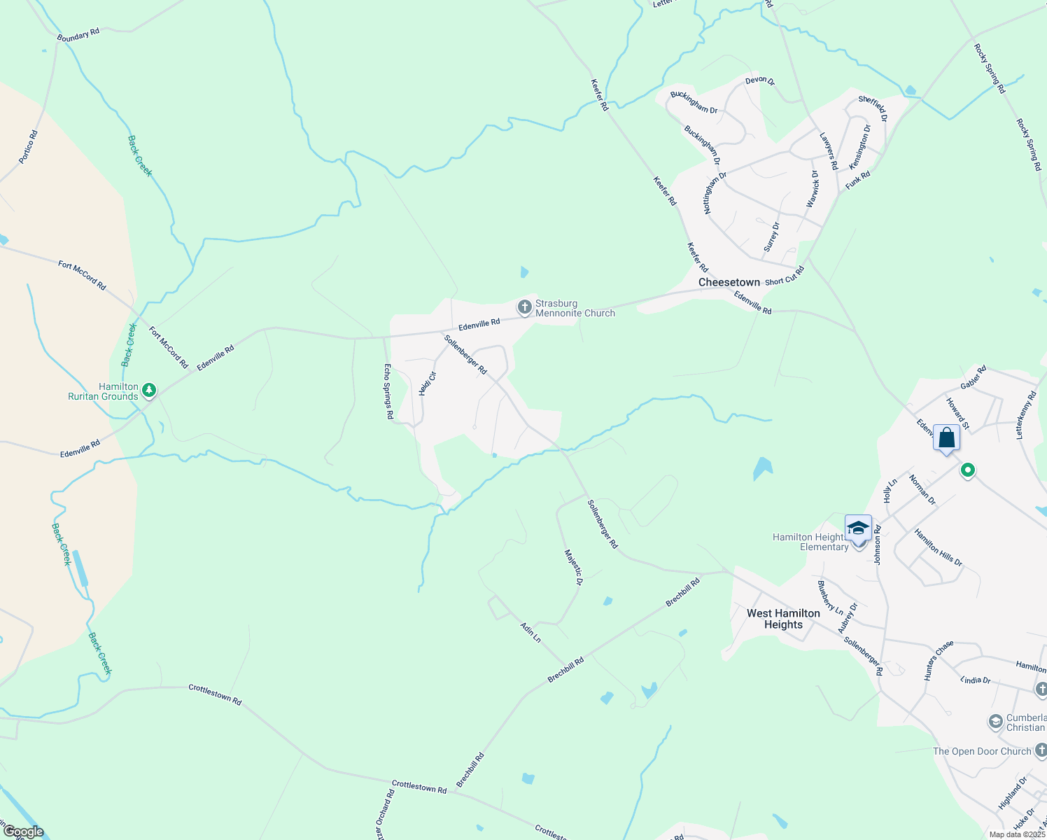 map of restaurants, bars, coffee shops, grocery stores, and more near 2192 Sollenberger Road in Chambersburg
