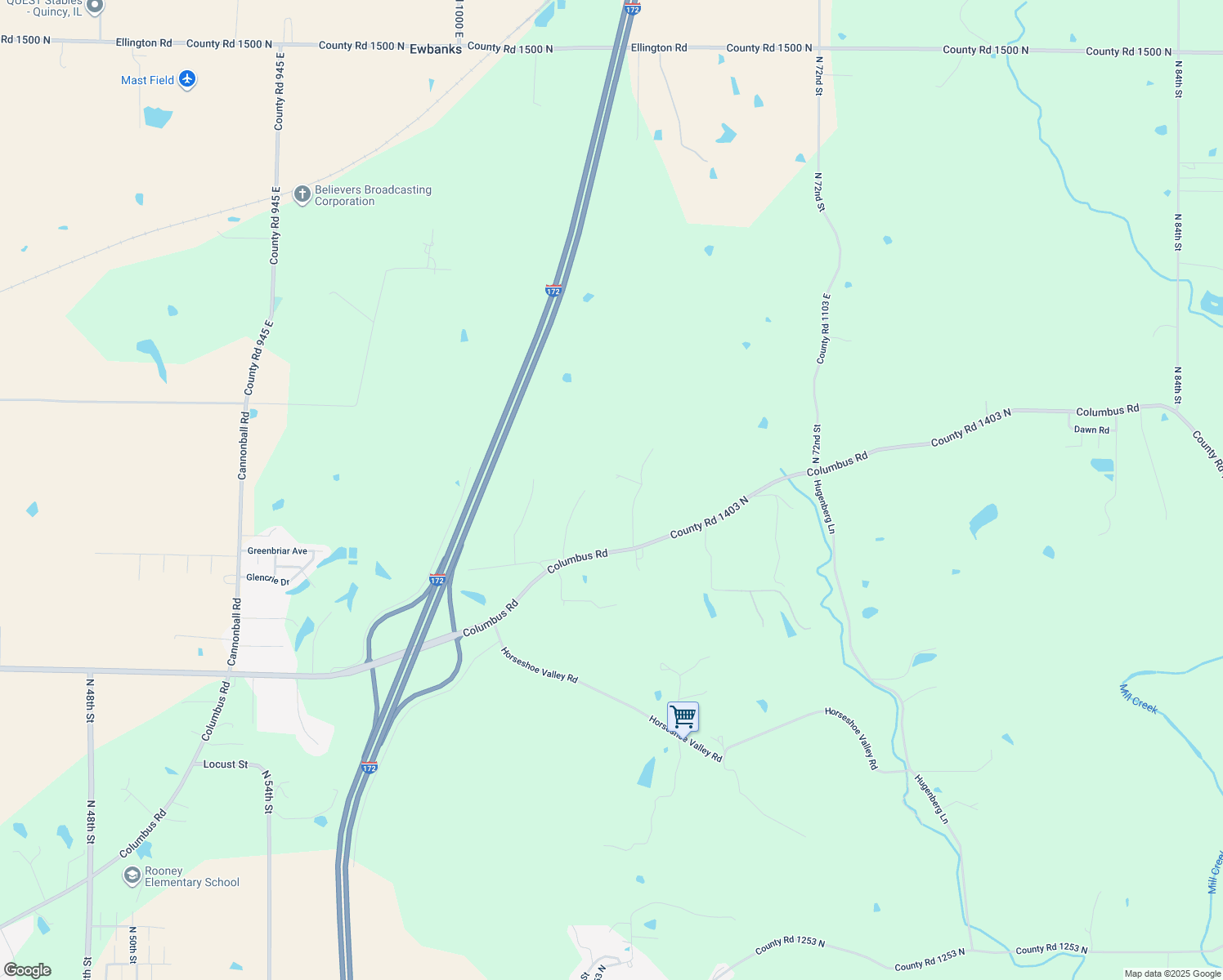 map of restaurants, bars, coffee shops, grocery stores, and more near 6523 Columbus Road in Quincy