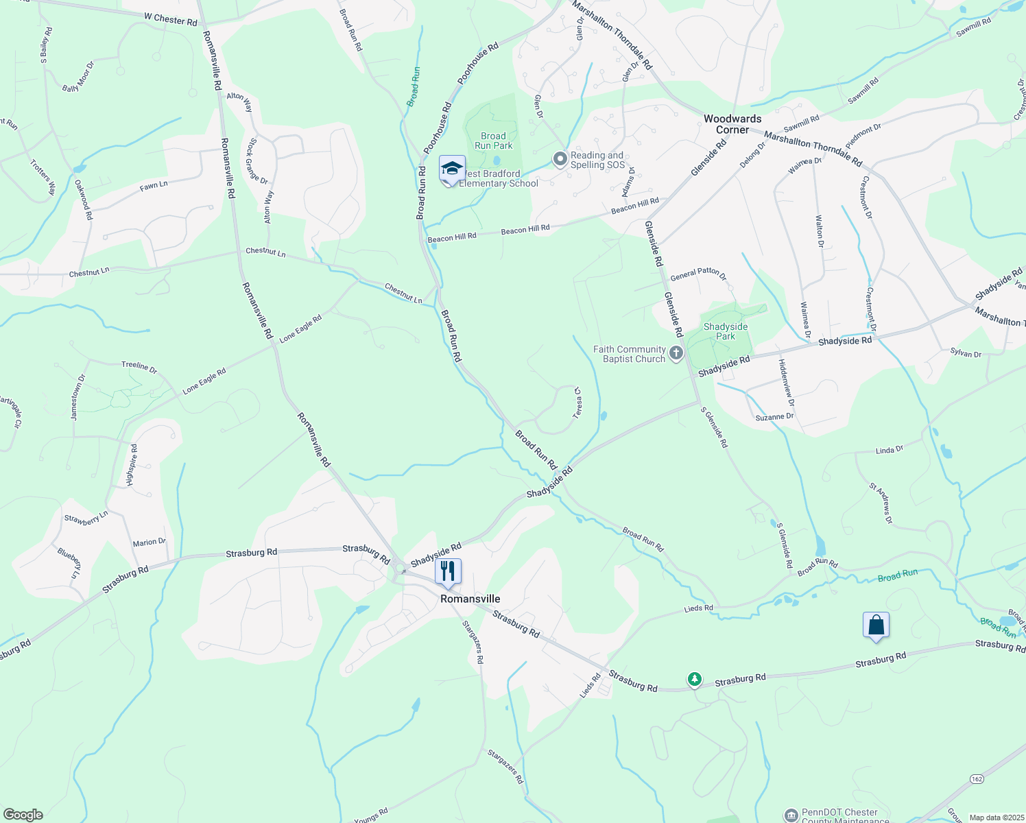 map of restaurants, bars, coffee shops, grocery stores, and more near 1784 Teresa Court in Chester County