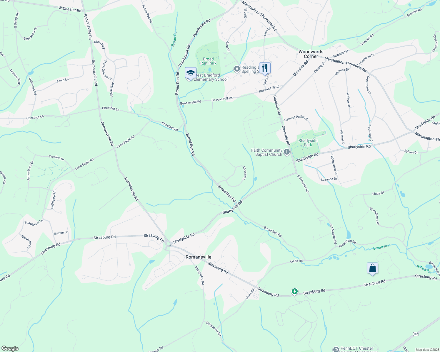 map of restaurants, bars, coffee shops, grocery stores, and more near 1784 Teresa Court in Chester County
