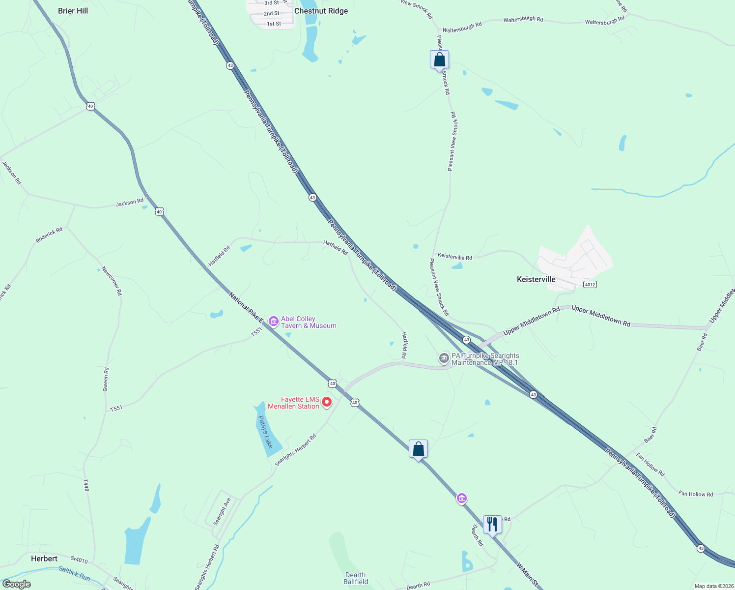 map of restaurants, bars, coffee shops, grocery stores, and more near 215 Hatfield Road in Smock