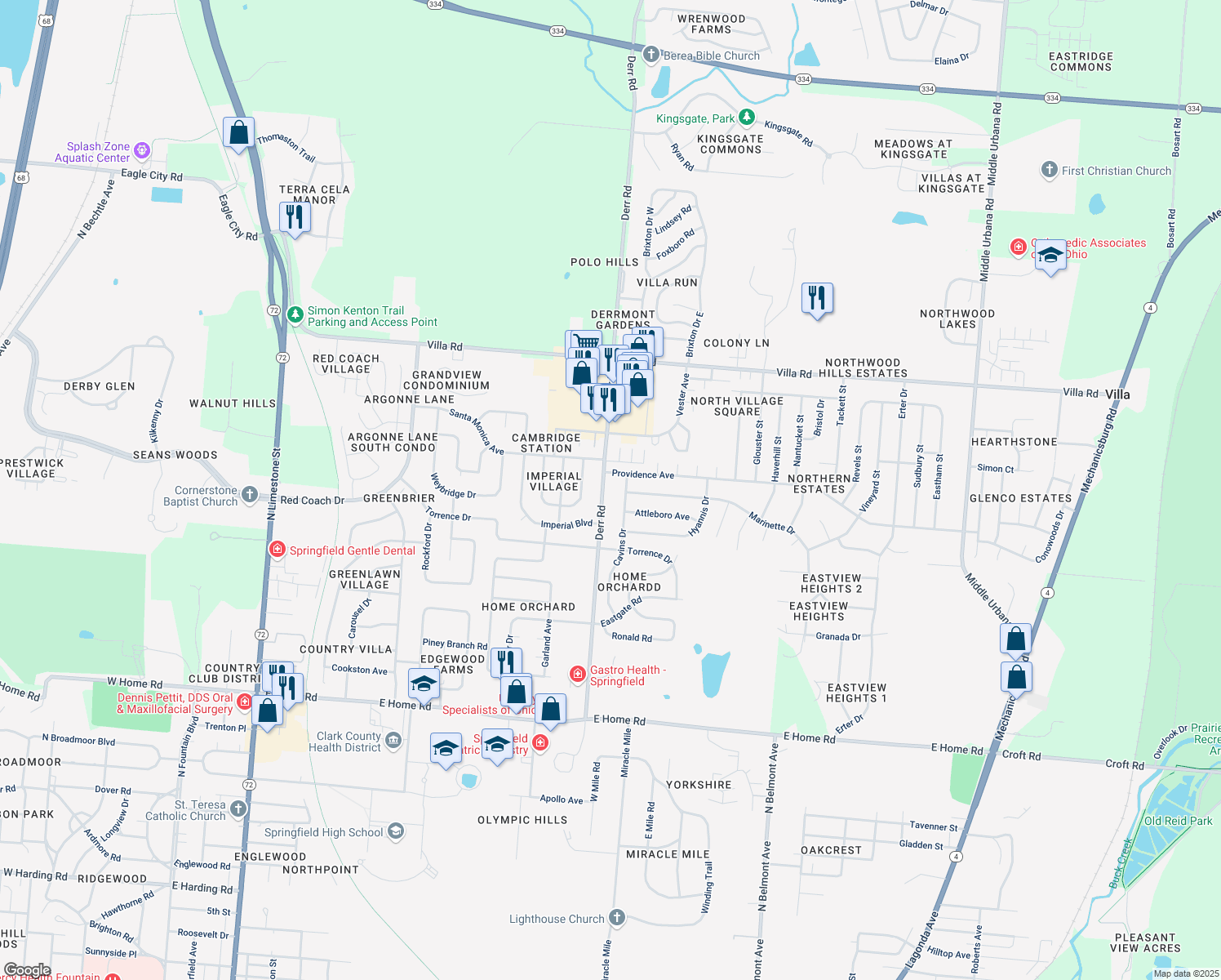 map of restaurants, bars, coffee shops, grocery stores, and more near 2924 Derr Rd in Springfield