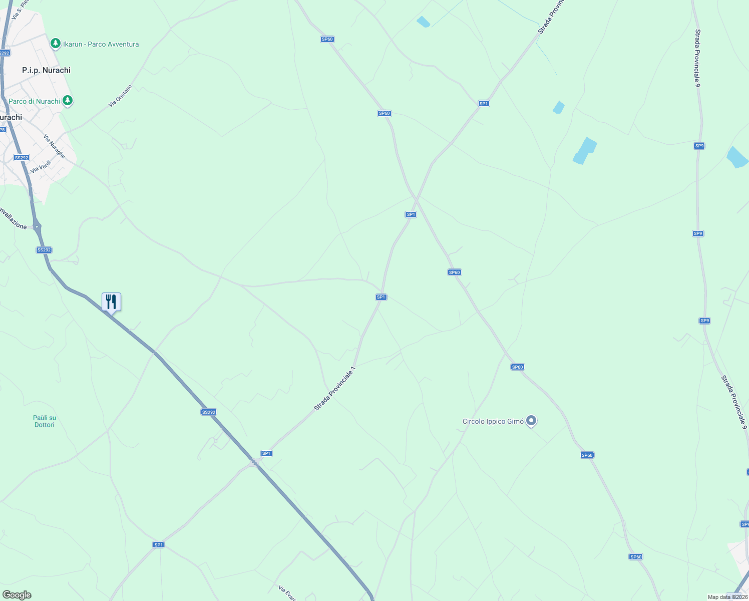 map of restaurants, bars, coffee shops, grocery stores, and more near SP1 in Oristano